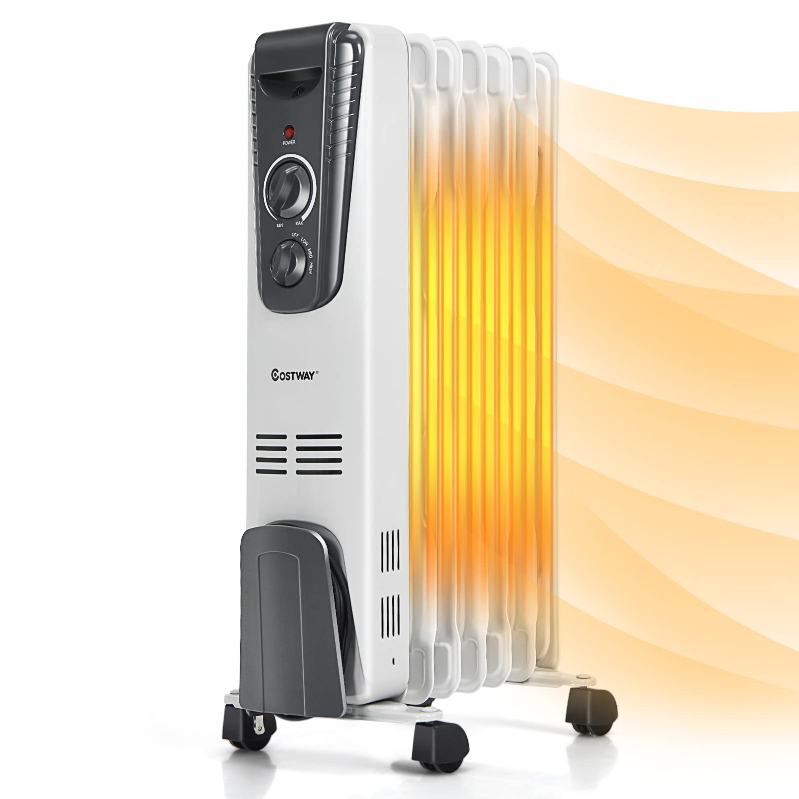 COSTWAY 1500W Oil Filled Radiator Heater - Portable Electric Space Heater with Adjustable Thermostat, 3 Heat Settings, Overheat & Tip-Over Protection - Perfect for Indoor Use in Bedrooms, Offices & Living Rooms | Stay Warm & Cozy During Winter