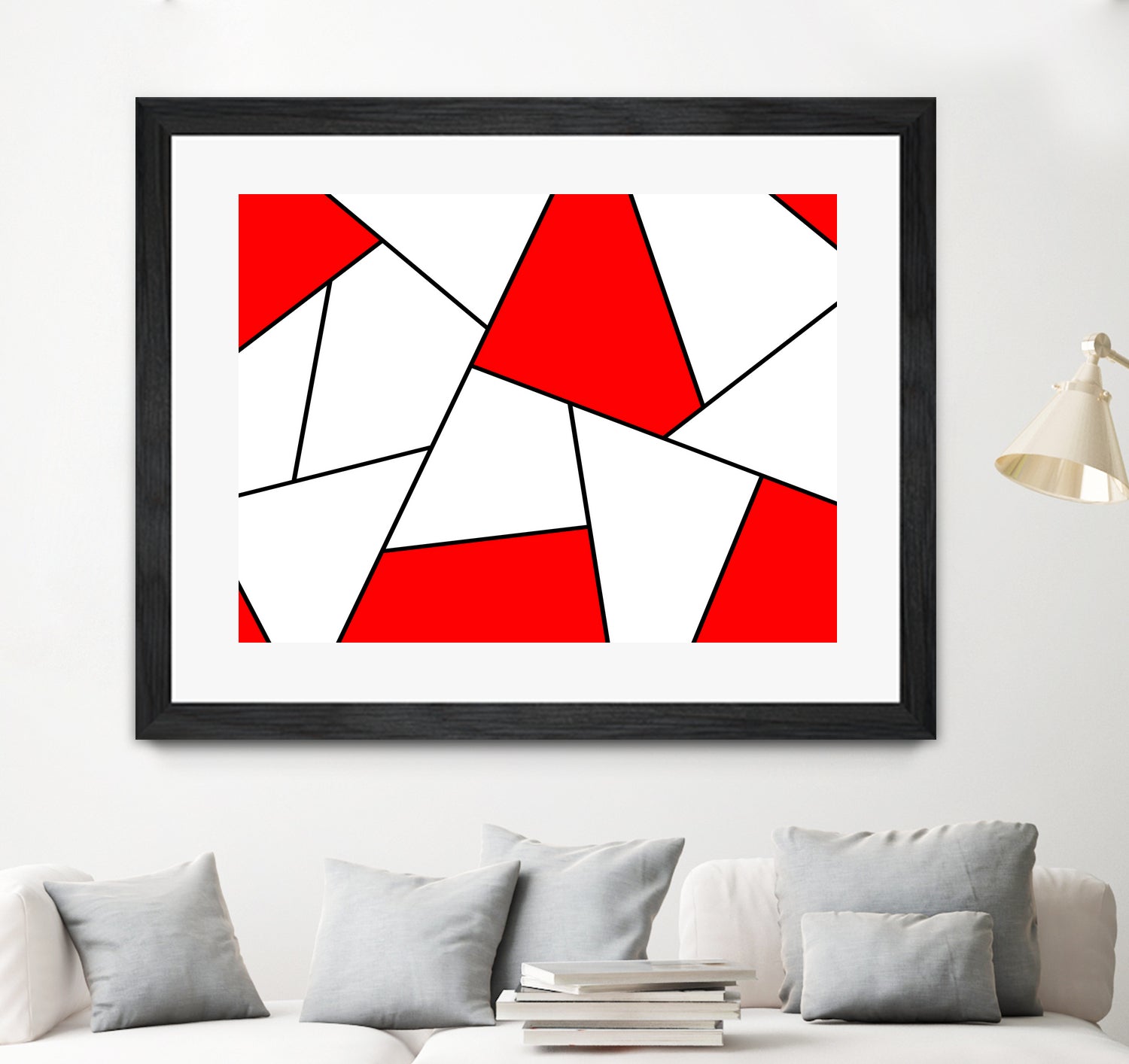 Abstract Geometric Pattern Red, Black & White Wall Art - Modern Canvas Print for Living Room, Bedroom & Office Decor