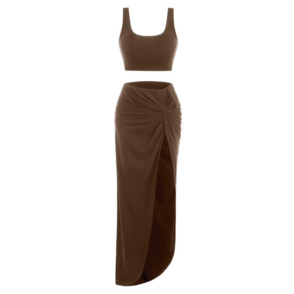 ZAFUL Women's Sleeveless Crop Top & Ruched Maxi Skirt Set - Summer Casual Outfit for Beach, Vacation & Date Night