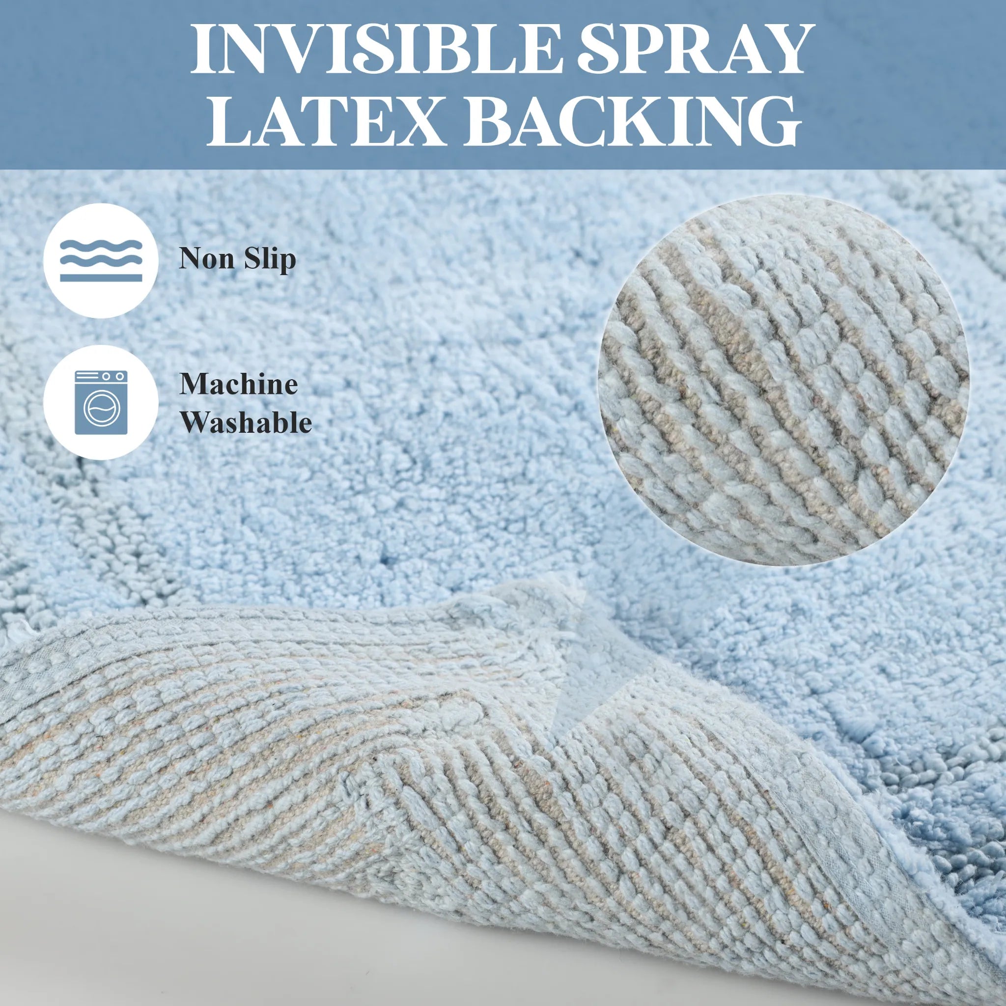 Non-Slip Cotton Bathroom Rug Set - 2 Piece Washable Absorbent Bath Mat with Anti-Skid Backing for Bathroom, Shower & Vanity Area