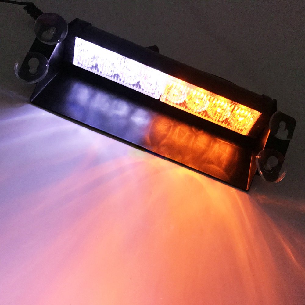 8 LED Windshield Car Dash Strobe Lights - Amber/White Emergency Warning Flash Lamp for Vehicles | Safety Hazard Alert & Roadside Assistance Use
