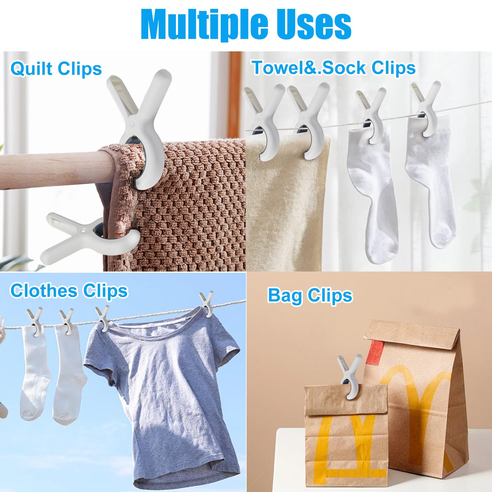 10 Pack Large 5 Inch White Plastic Clothespins - Jumbo Clips for Beach Towels, Chairs, Clothes & Outdoor Laundry - Perfect for Pool, Boat, Cruise, Travel & Home Organization