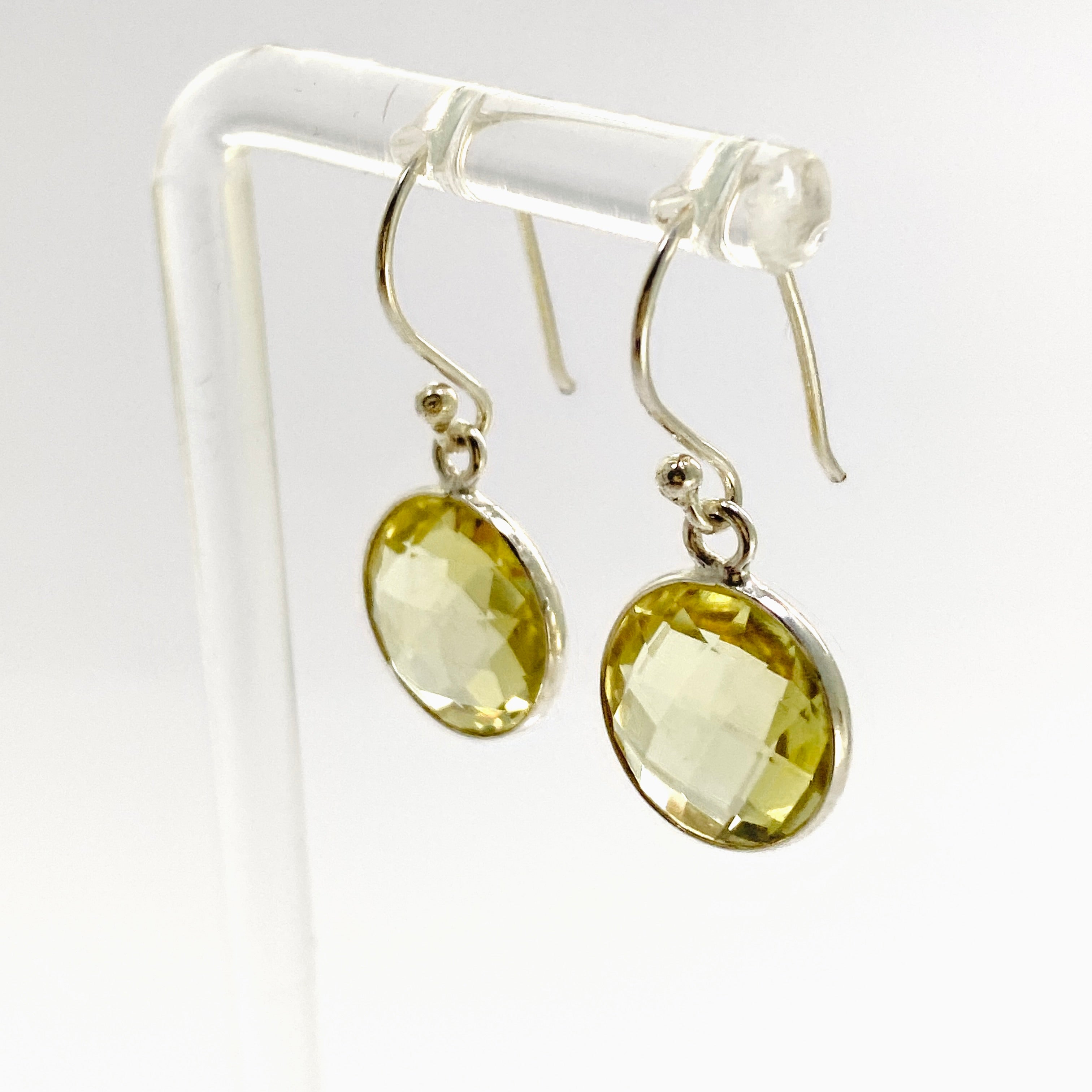 Lemon Quartz Round Checkerboard Faceted Stud Earrings for Women - Elegant Dangle Jewelry for Party, Wedding & Everyday Wear (PEGJ335)