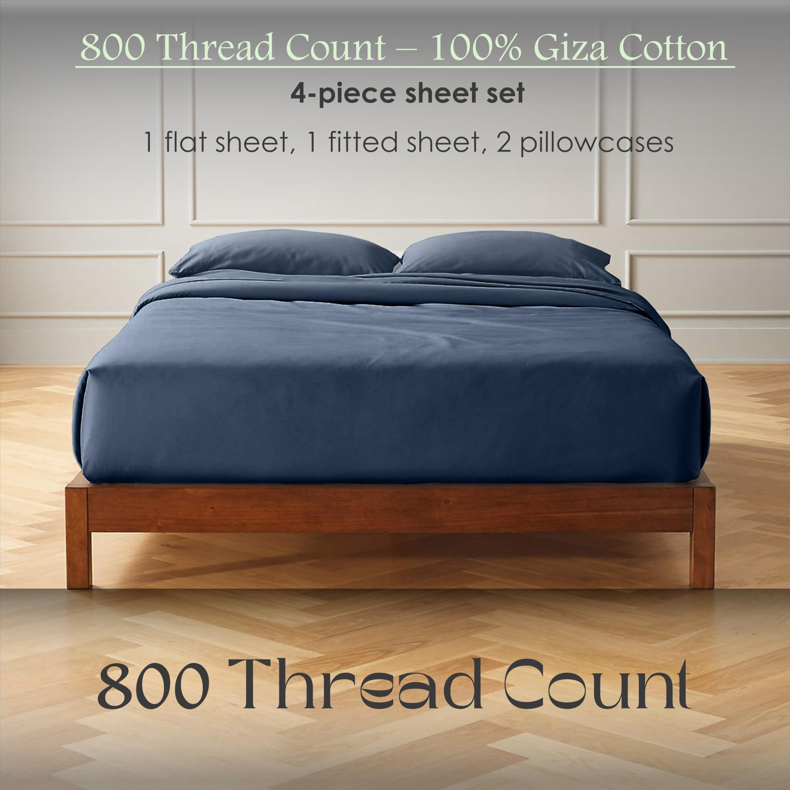 Luxury Queen Size Giza Cotton Sheet Set - 800 Thread Count Egyptian Cotton Bed Sheets with 16-Inch Deep Pockets - Mediterranean Blue - Perfect for Master Bedroom, Guest Room & Hotel Luxury Bedding