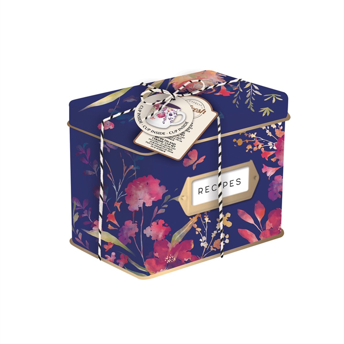 Premium Recipe Tin Set with 50 Recipe Cards & 4 Ceramic Cups - Perfect for Baking, Cooking & Kitchen Organization - Ideal Gift for Home Chefs & Food Lovers