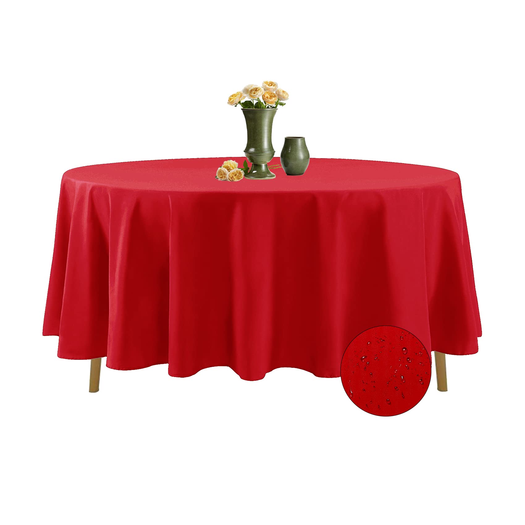 2 Pack Waterproof Round Tablecloth 108 Inch - Wrinkle Resistant Polyester Table Cover for Dining, Outdoor, Party & Banquet - Perfect for Weddings, Picnics, Restaurants and Events (Red)