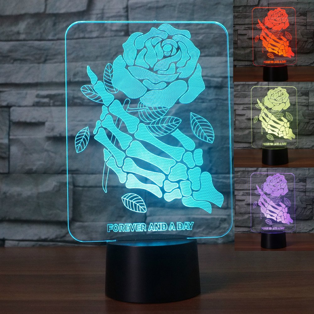 3D Skull Skeleton Hand Rose Flower Night Light - 7 Color Changing LED Table Lamp for Desk, Home Decor, Christmas, Birthday Gift for Kids & Adults | Perfect for Bedroom, Living Room, Party Decorations