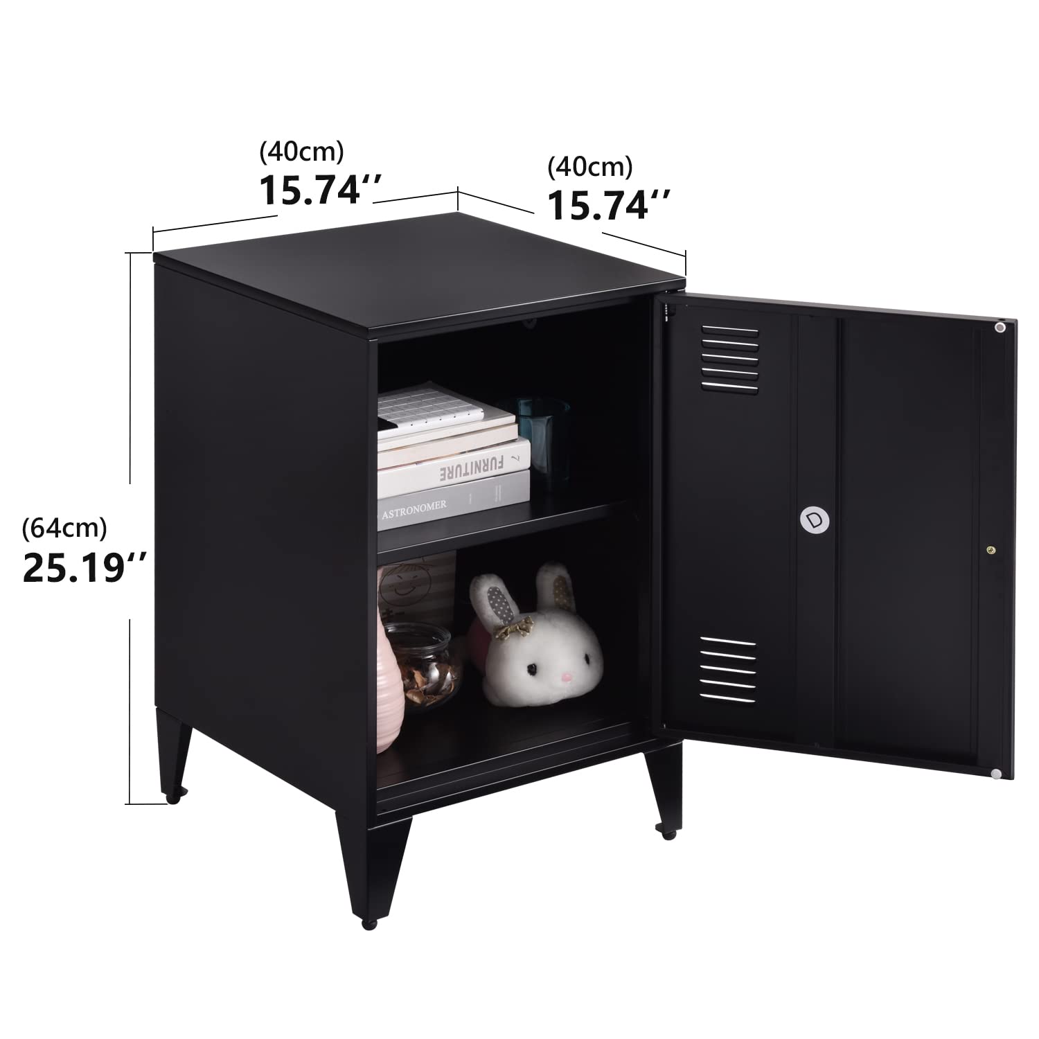 Metal Side Table with Storage - Adjustable Shelf & Feet, Nightstand, End Table, File Cabinet for Home, Office, Garage, School (25 Inch) - Perfect for Small Spaces, Living Room, Bedroom & Dorm Organization