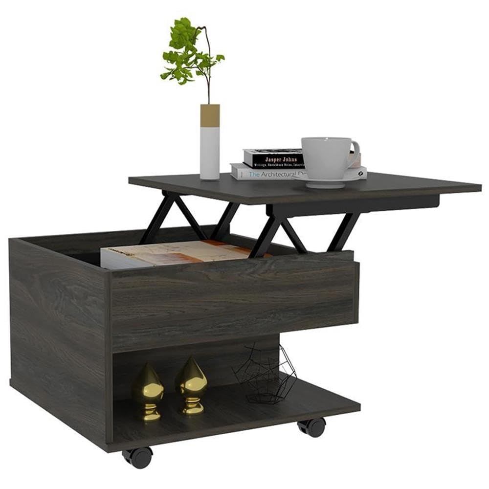 Pemberly Row Espresso Coffee Table with Wheels - Perfect for Living Room, Office, and Small Spaces