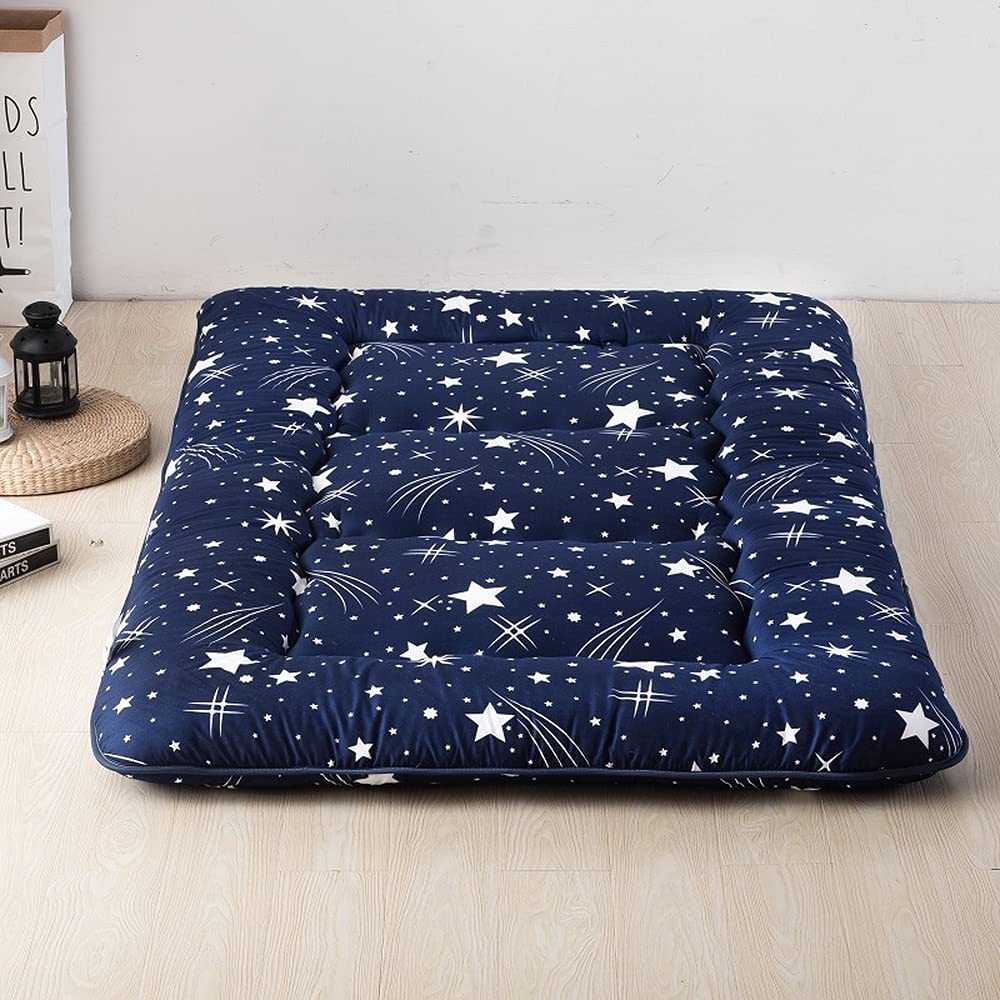 **Meteor Shower Blue Japanese Futon Tatami Mattress - 100cm x 200cm (39.4