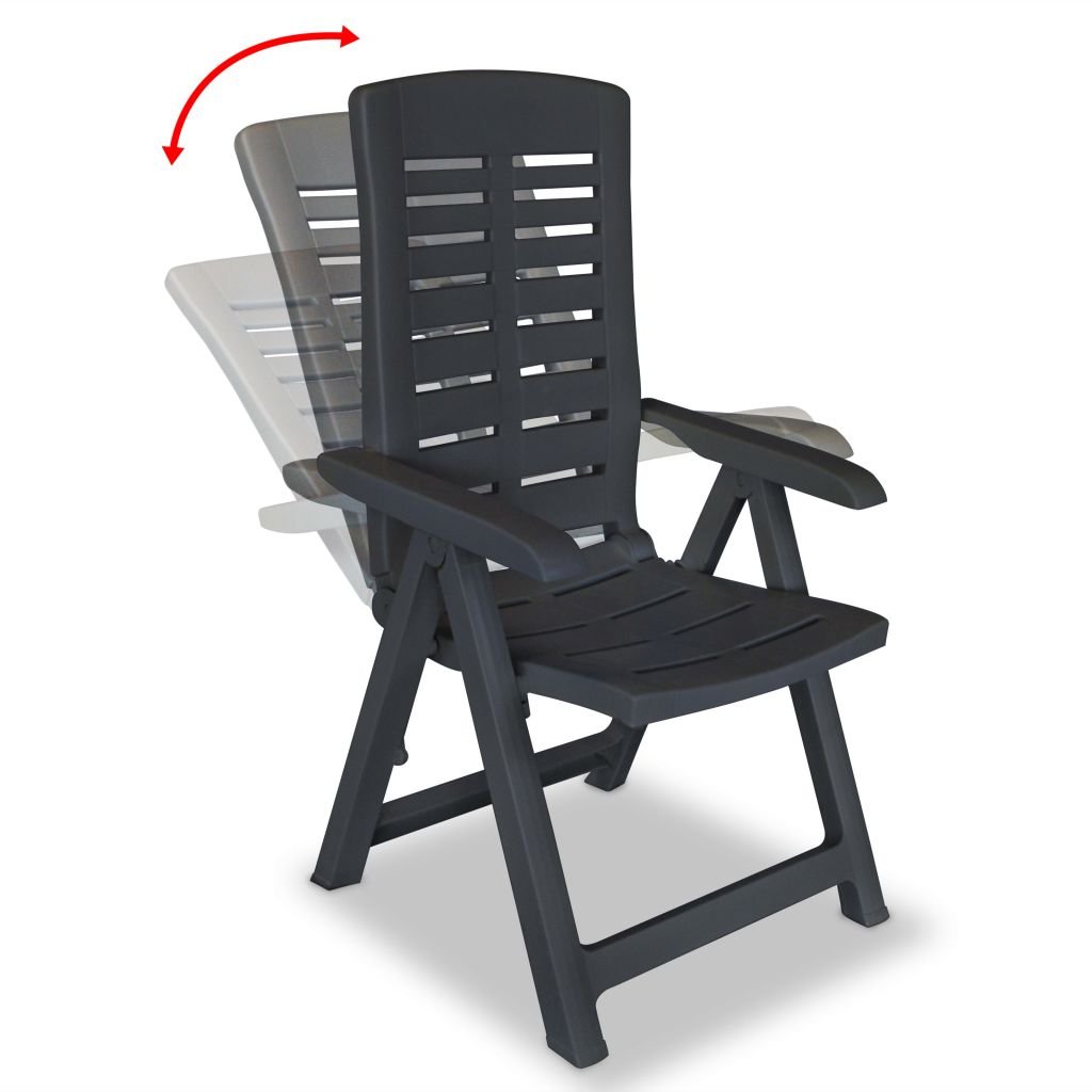 Foldable Outdoor Lounge Chair Set of 2 - Portable Reclining Patio Chairs for Backyard, Garden, Deck, Poolside & Camping - Durable Plastic Furniture in Anthracite Grey - Perfect for Relaxing, Sunbathing & Outdoor Gatherings