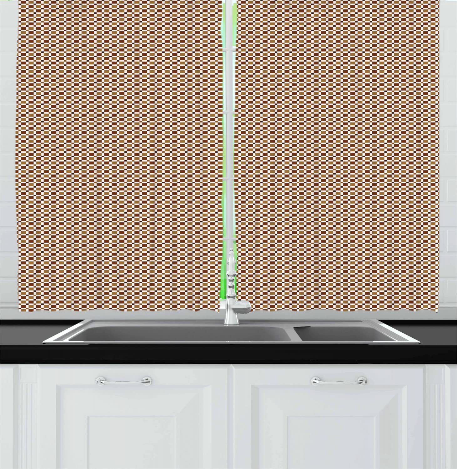 Ambesonne Earth Tones Long Kitchen Curtains - Tile Mosaic Print in Brown Shades, 55