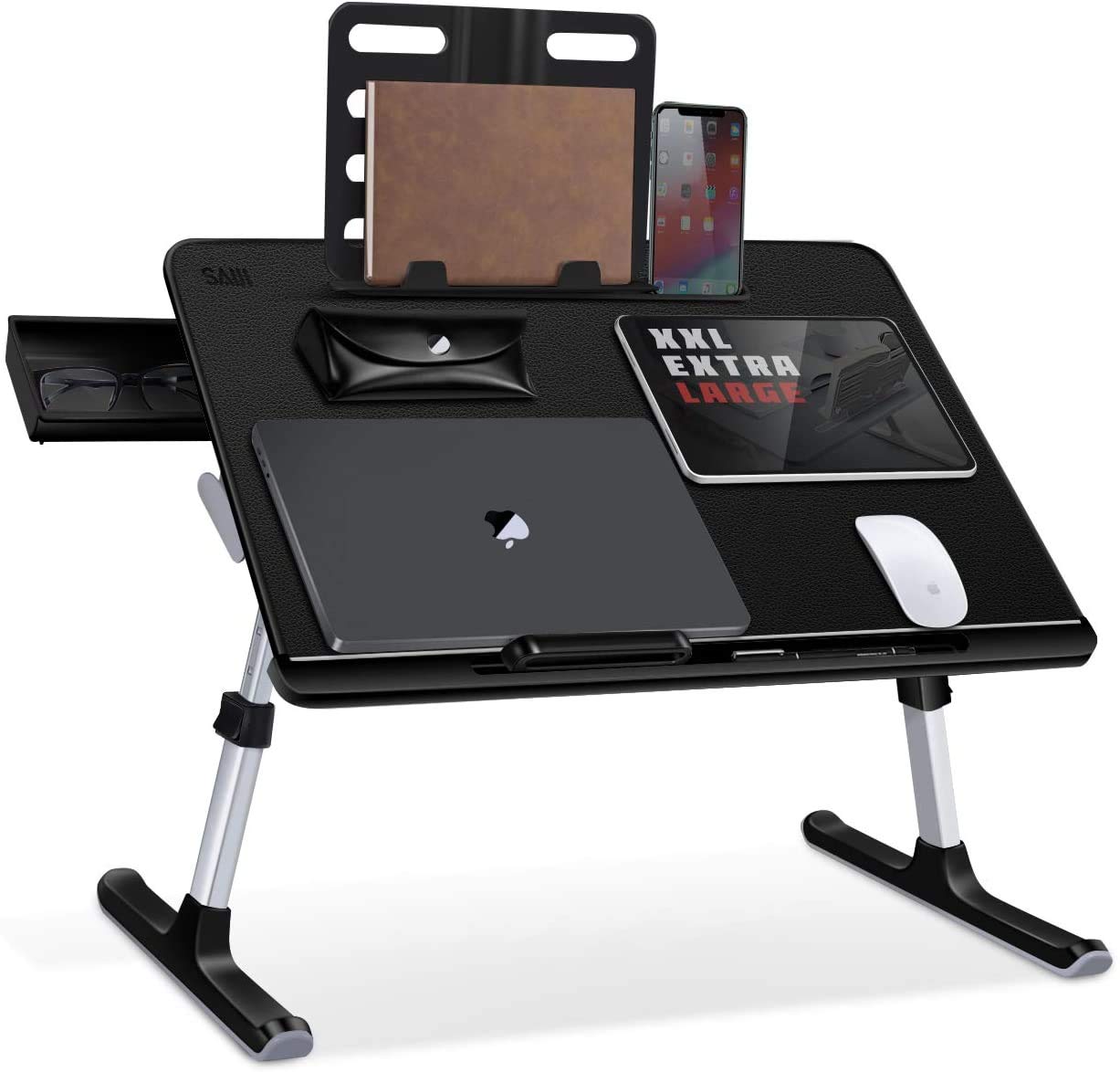 SAIJI Adjustable Tablet Stand Holder & Laptop Bed Tray Table - Portable Multi-Angle Viewing Stand for iPad, MacBook, Kindle - Perfect for Home Office, Bed, Sofa & Travel Use