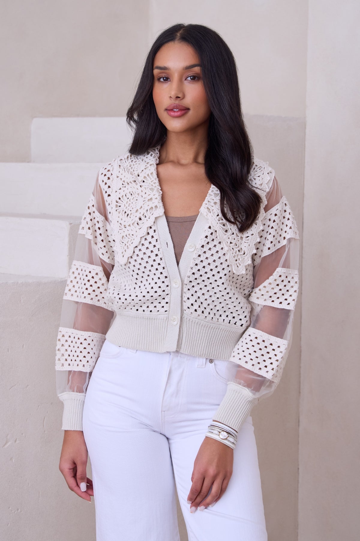 Handmade Crochet Sheer Button Cardigan for Women - Lightweight Open Front Cover Up for Spring & Summer - Perfect for Beach, Vacation, and Casual Outfits