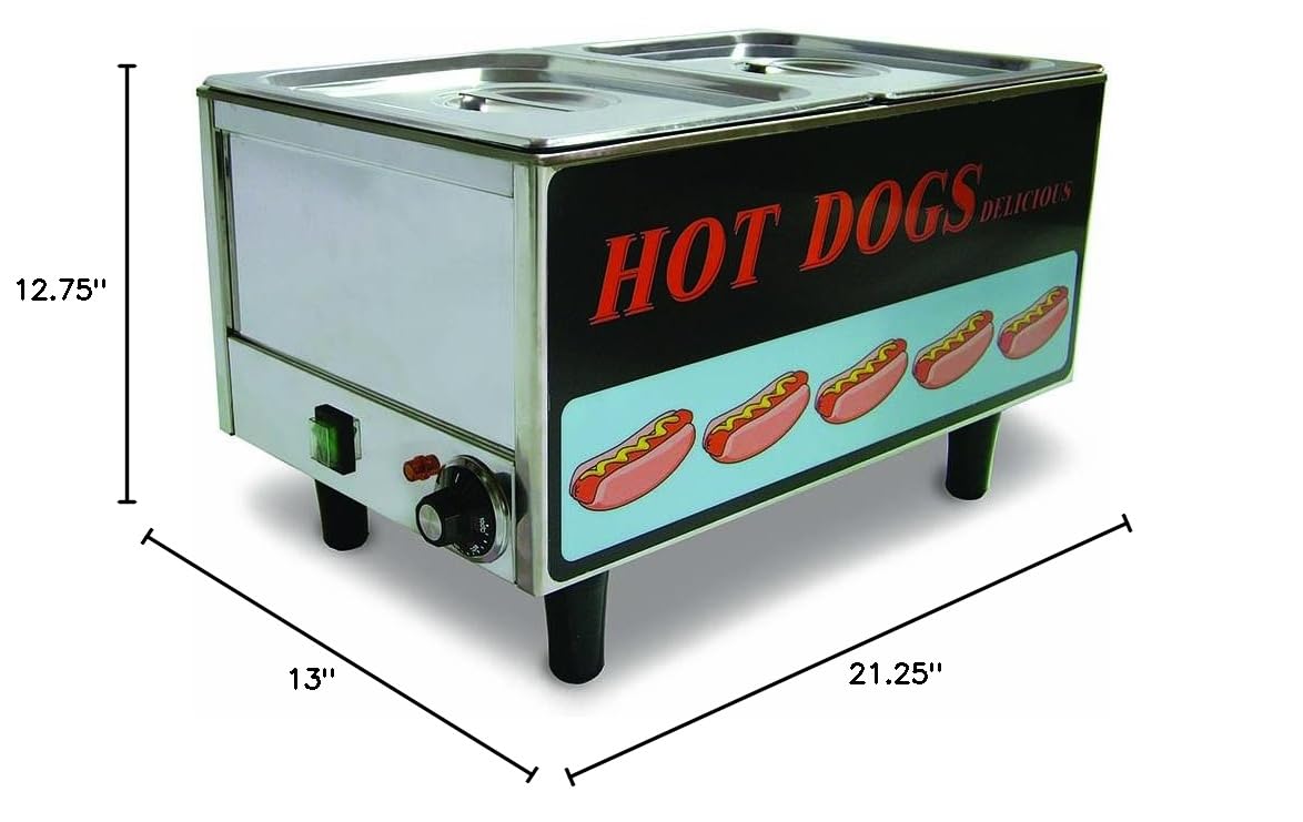 FMA Omcan Commercial Countertop Hot Dog Steamer Cooker TS9999 - 17133 | Professional Hot Dog Warmer for Food Trucks, Carnivals & Concession Stands