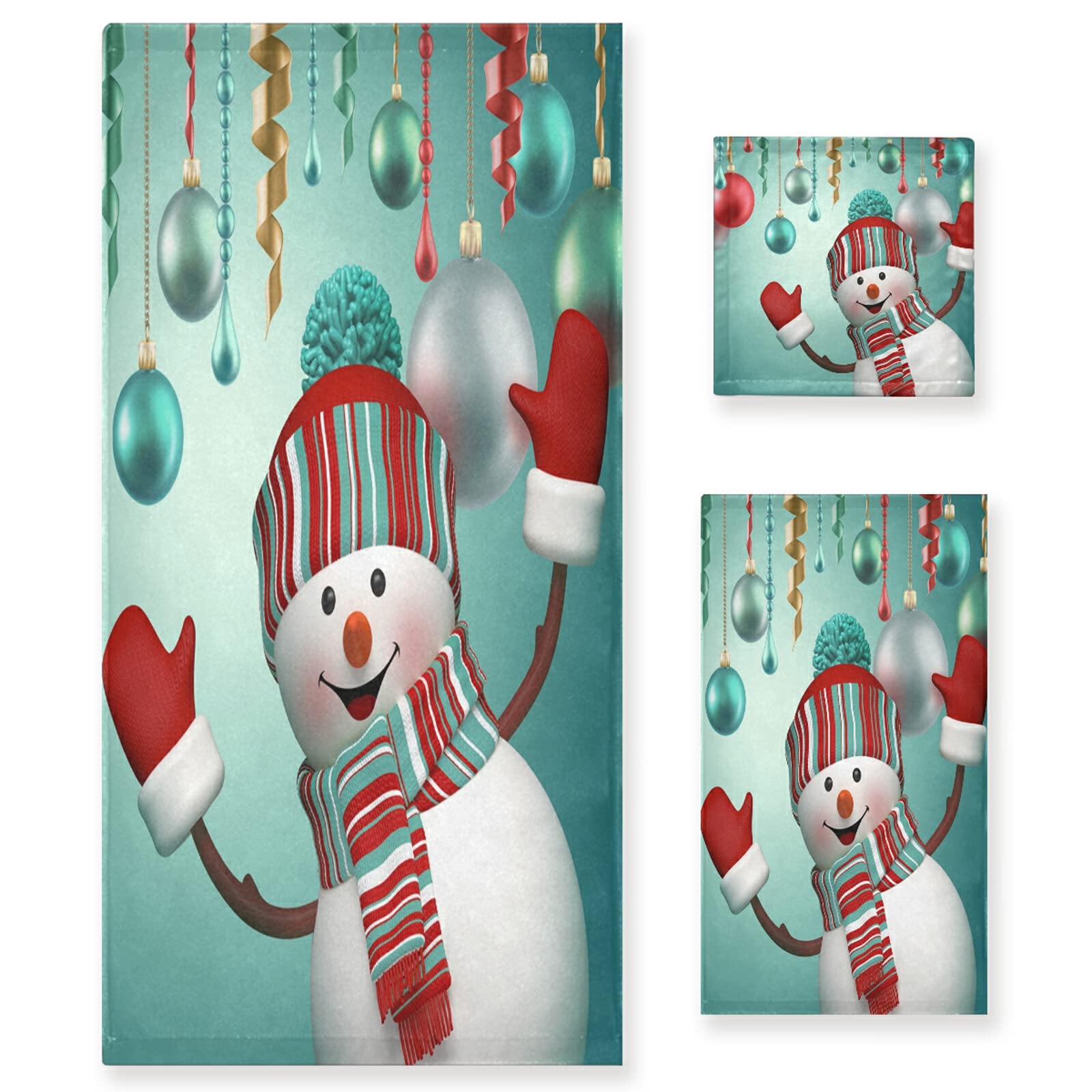 ALAZA Christmas Snowman Bath Towel Set - Luxury 3-Piece Decorative Towel Set (1 Bath Towel, 1 Hand Towel, 1 Washcloth) - Ultra Soft & Absorbent for Bathroom, Hotel, Gym, Yoga & Spa - Perfect for Holiday Decor & Cozy Winter Baths