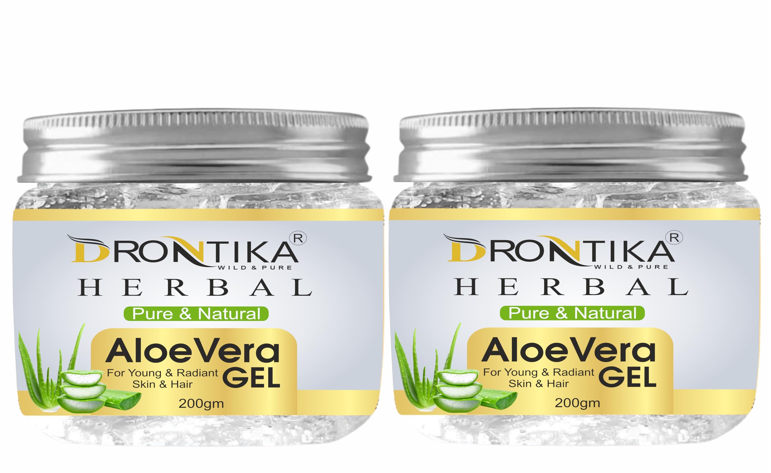 **Drontika Herbal Natural Ayurvedic Aloe Vera Gel – Transparent Skin & Hair Care with Vitamin E, Paraben-Free, 200g (Pack of 2) – Soothes Sunburn, Hydrates Dry Skin & Tames Frizzy Hair**