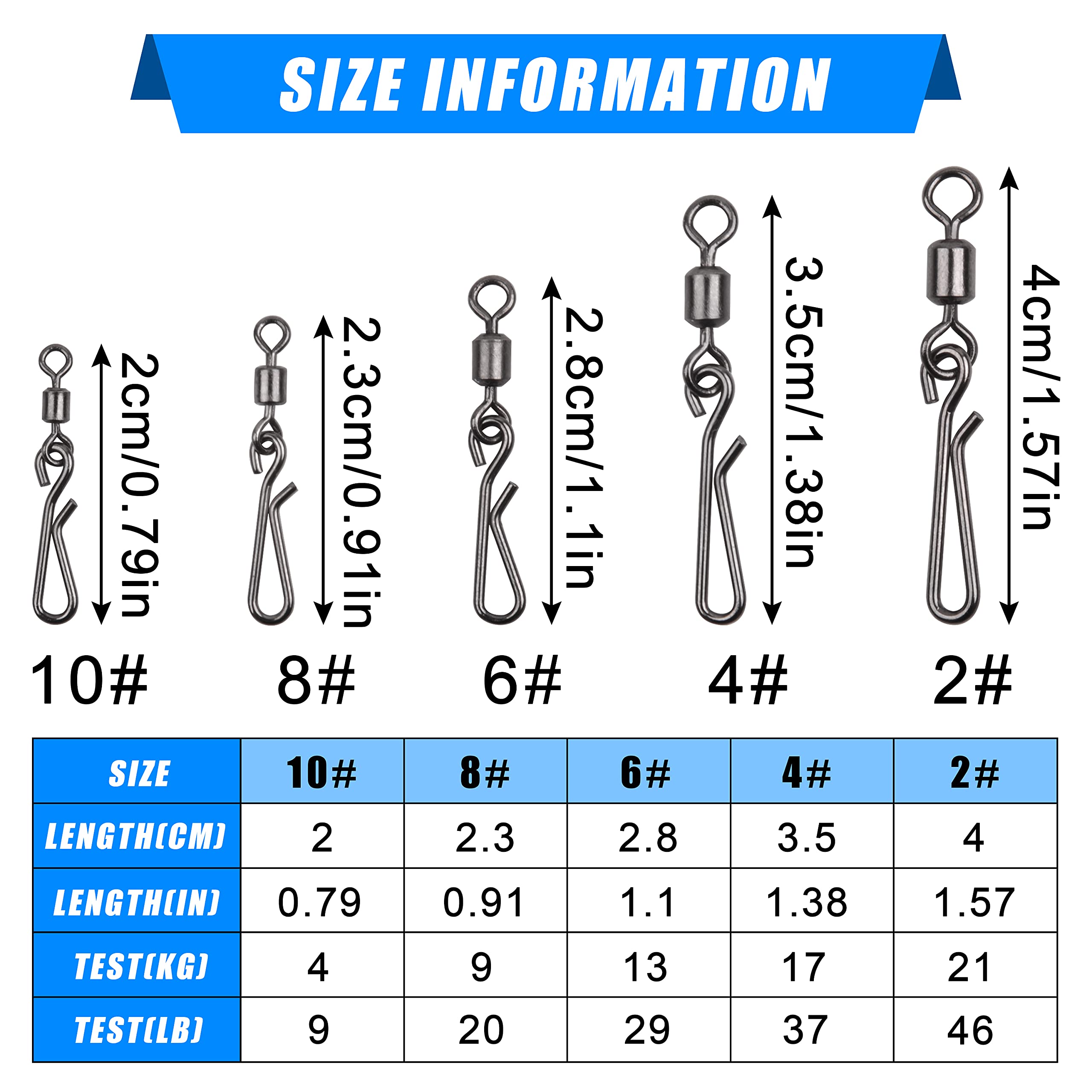 **AGOOL 60/200pcs High Strength Fishing Swivels with Quick Clips - Rolling Barrel Swivels & Snaps for Freshwater & Saltwater Fishing - Perfect for Bass, Trout, and Saltwater Game Fish**    *(Use Case: Ideal for connecting lures, leaders, and lines to prevent tangles and enhance casting performance in both freshwater and saltwater fishing.)*