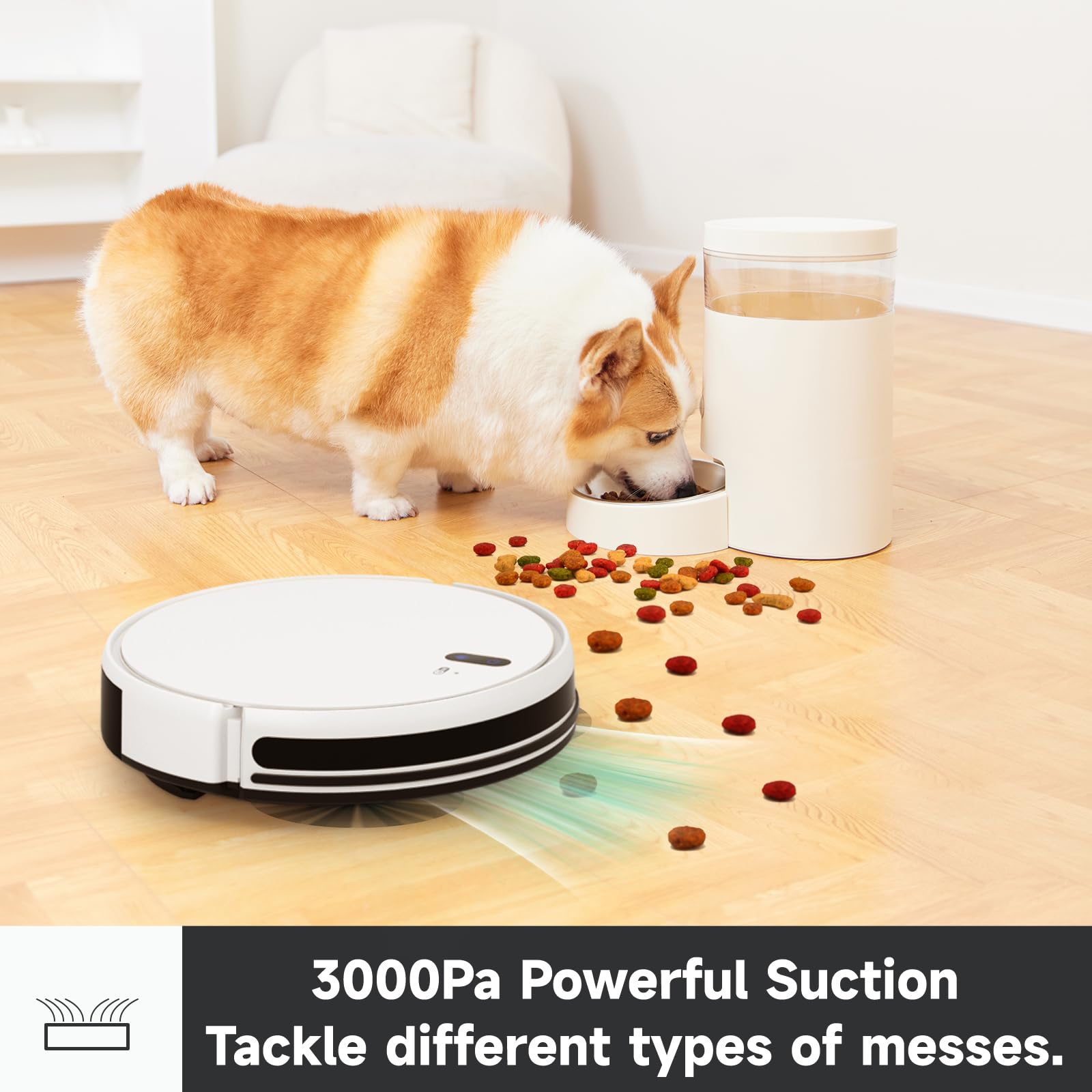 L200s Robot Vacuum Cleaner and Mop Combo - 2600mAh Powerful Suction, Auto Dust Collection, Smart Touchless Cleaning - Perfect for Hardwood Floors & Pet Hair Removal (White)