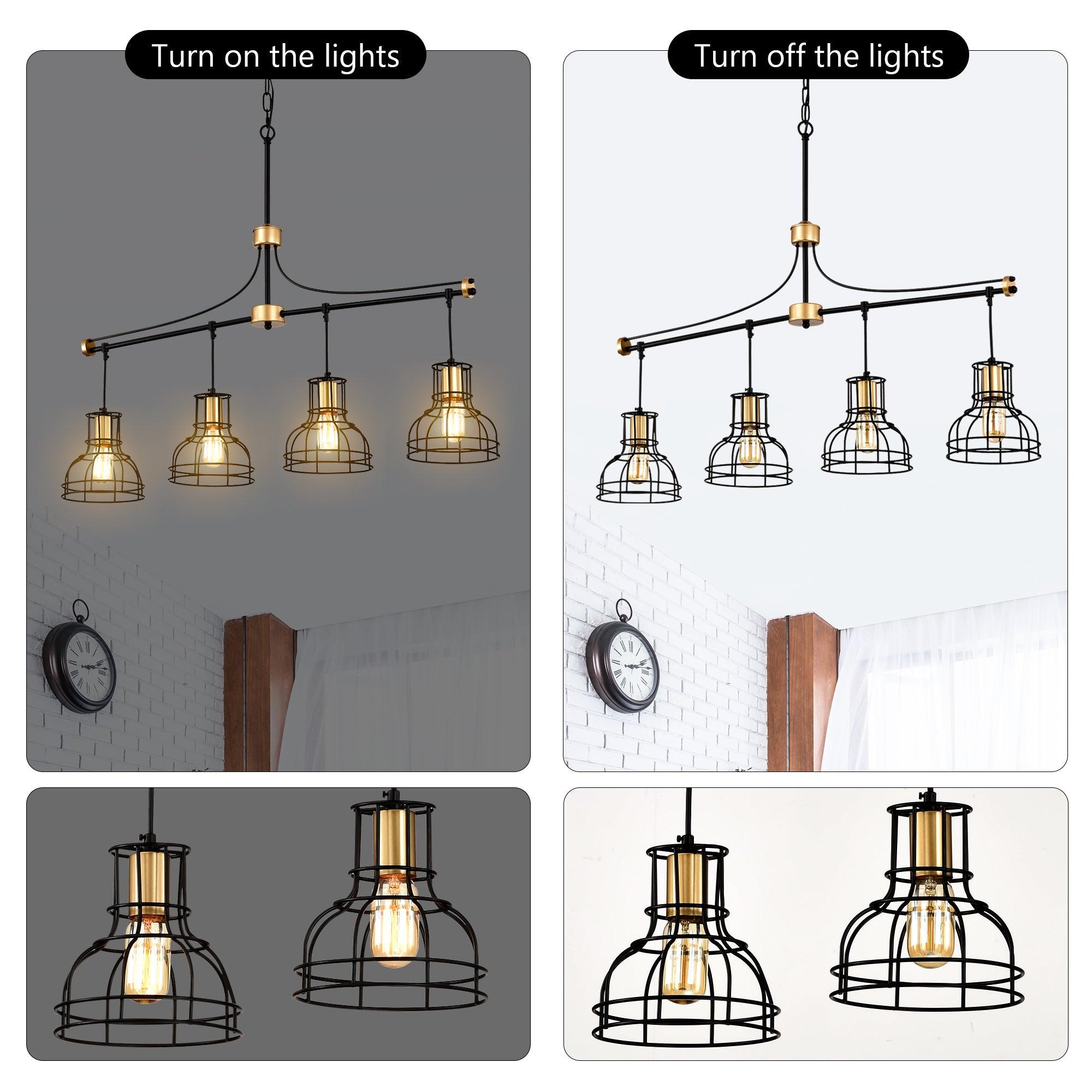40 Inch Farmhouse Linear Chandelier - Matte Black & Gold Hanging Light Fixture with Metal Lampshade for Dining Room, Kitchen Island & Table Lighting | Rustic Home Decor, Modern Farmhouse Interior Design