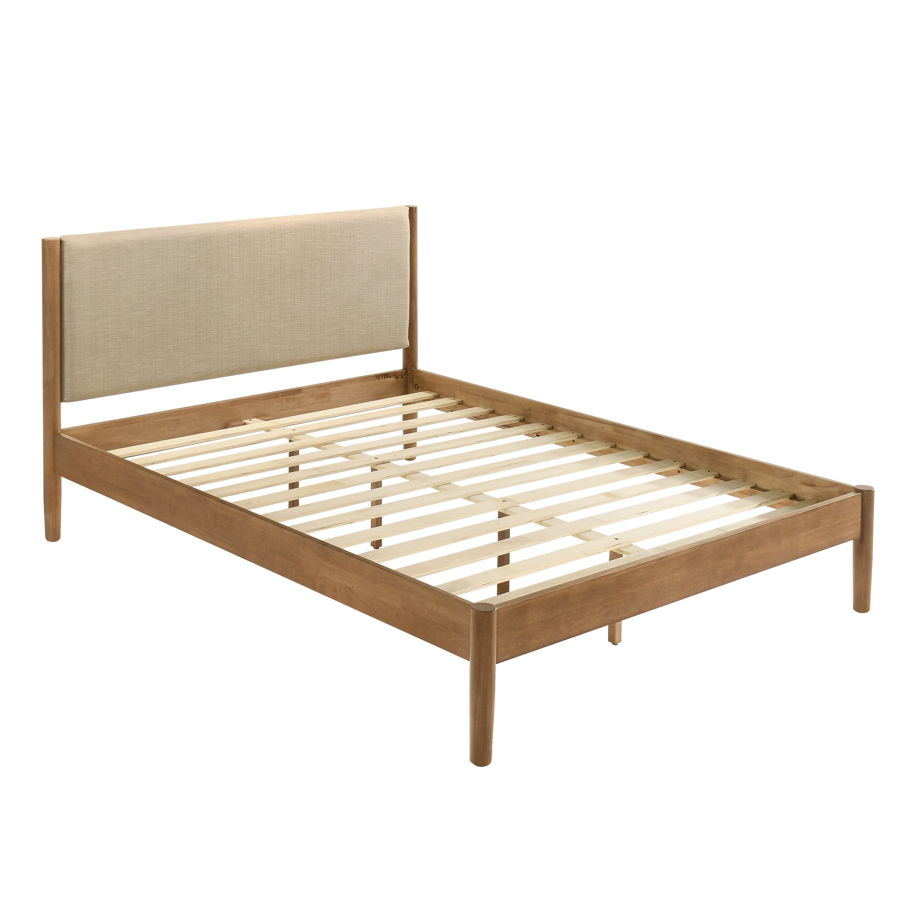 Roundhill Furniture Vichy Rubberwood Platform Bed in Light Walnut - Solid Wood Frame, Modern Minimalist Design for Bedroom, Guest Room or Dorm