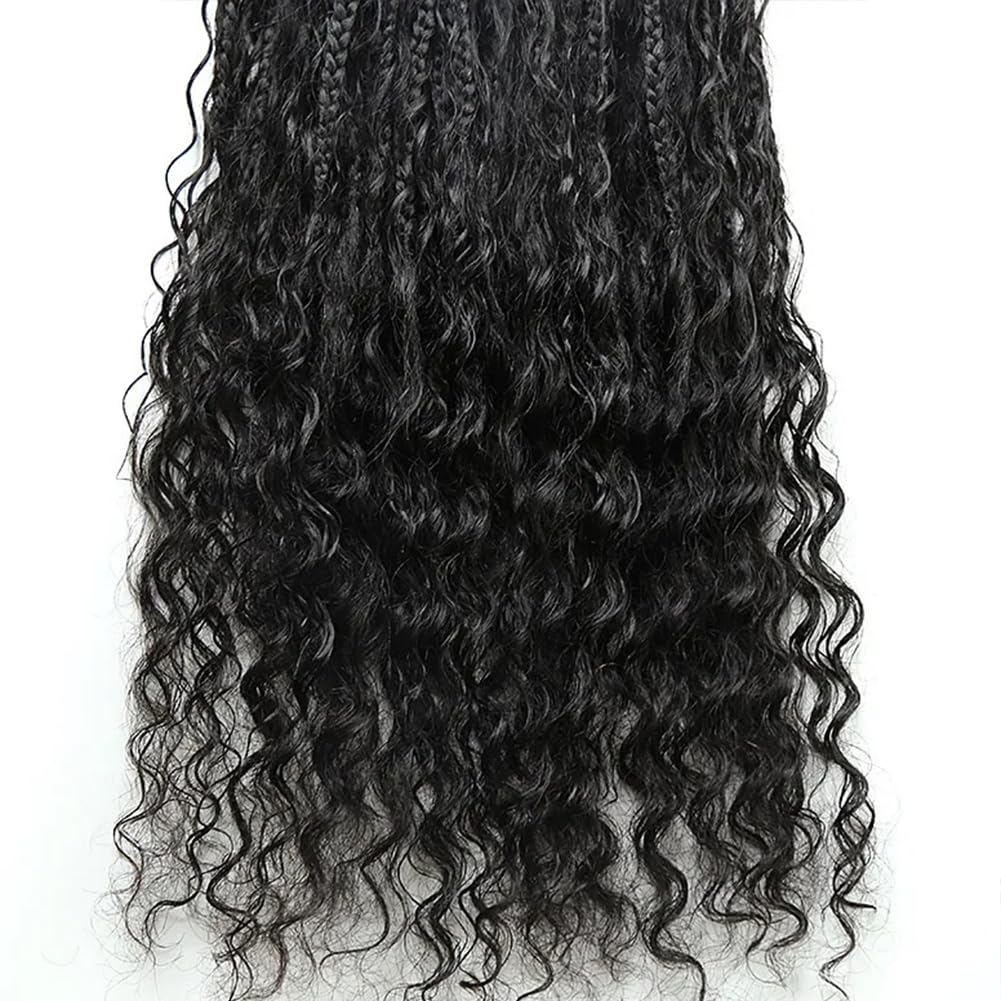 24Inch 80 Strands Crochet Boho Box Braids with Human Hair Curls - Pre-Looped Synthetic Hair Box Braids with Deep Wave Ends for Black Women | Perfect for Protective Styling, Everyday Wear & Special Occasions