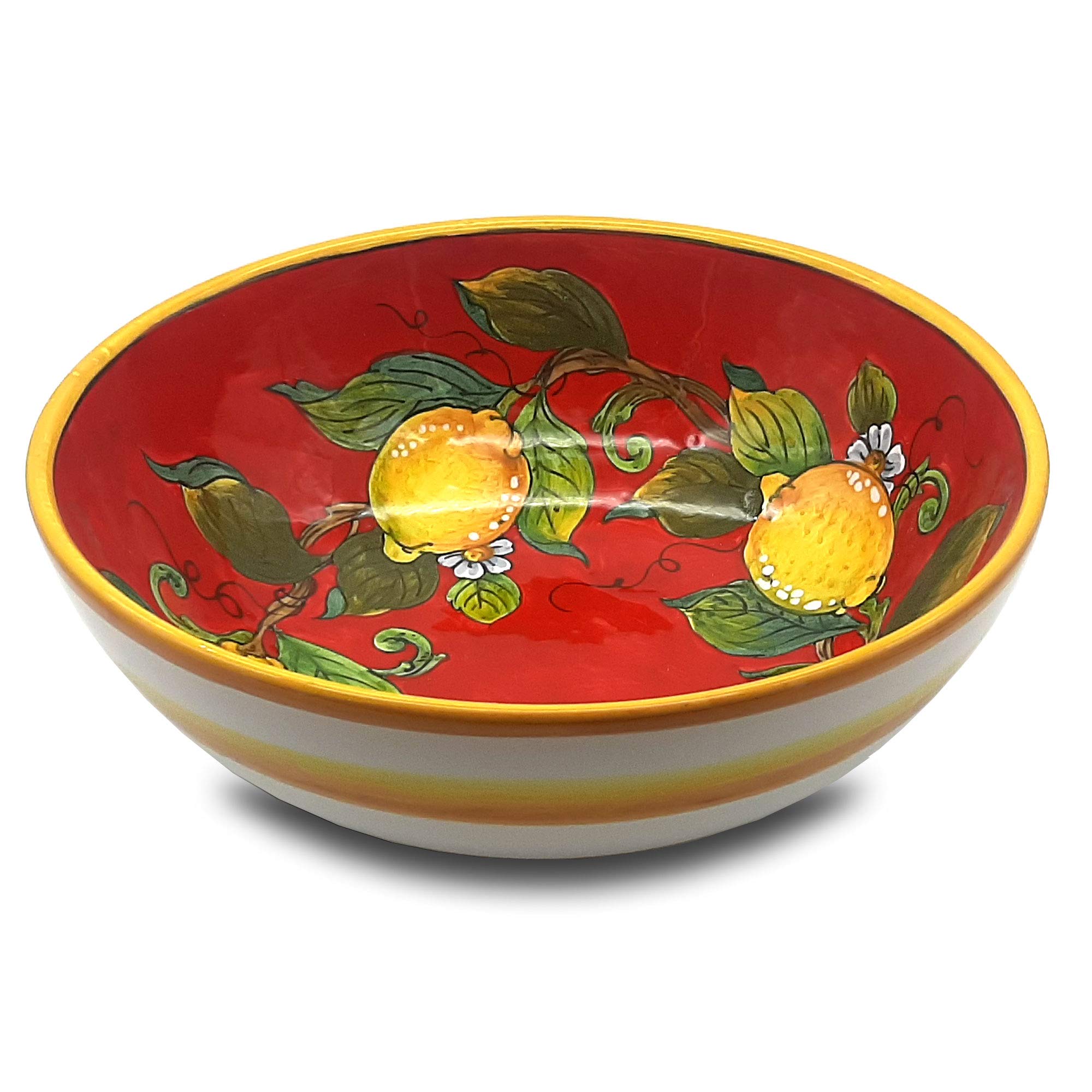 Italian Hand-Painted Ceramic Pasta Bowl - Large Tuscan Kitchenware for Salad, Soup & Serving - Yellow White Red Lemon Design - Authentic Made in Italy Dinner Plates - Perfect for Italian Restaurants, Home Dining & Gift Giving