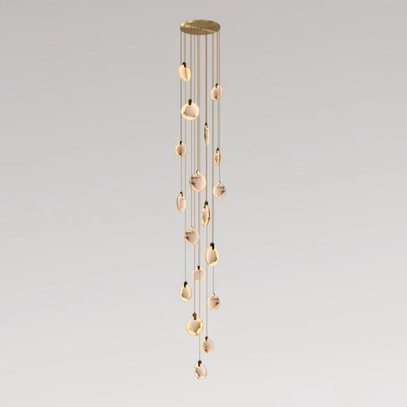 Modern Alabaster Long Staircase Chandelier - Elegant Crystal Ceiling Light Fixture for Grand Foyers, Stairwells & Luxury Home Decor