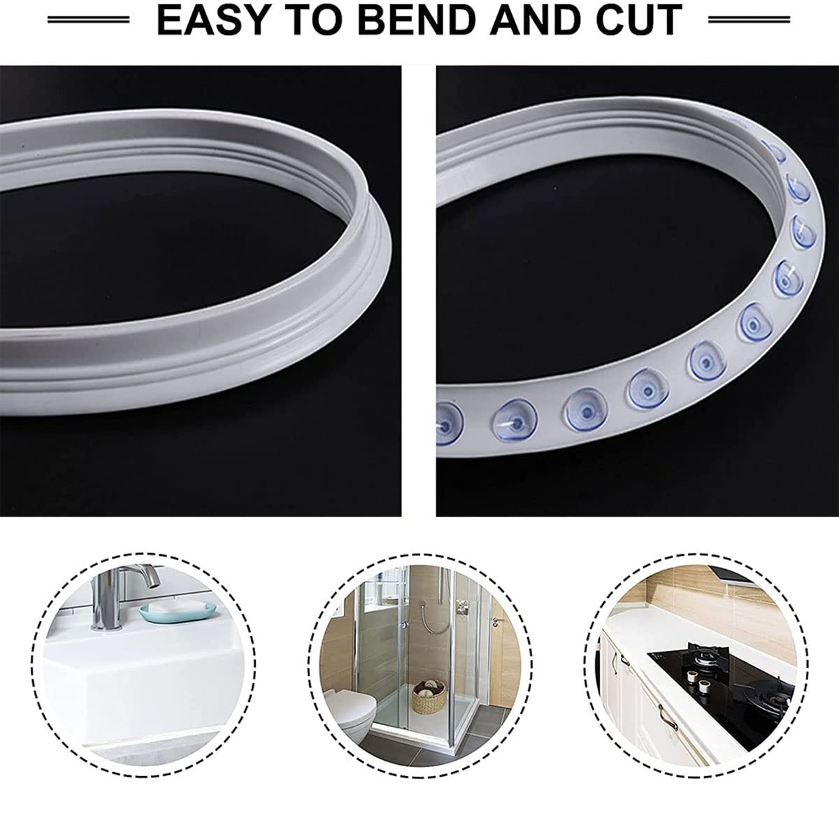 **Collapsible Silicone Shower Threshold Water Barrier - 200cm Water Dam with Suction Cups | Non-Slip Shower Floor Seal Strip & Splash Guard for Bathroom & Kitchen | Perfect for Sliding Doors, Tubs, and Wet Areas**