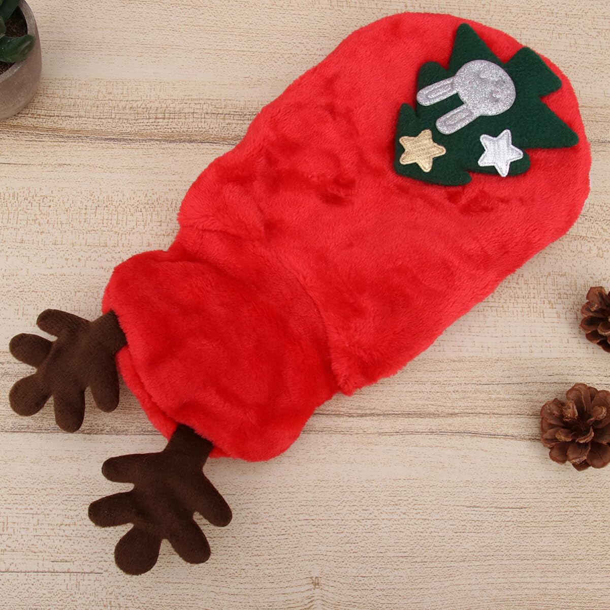 POPETPOP Flannel Reindeer Dog Costume with Elk Antlers - Christmas Pet Outfit for Small Dogs (XS) | Cute Holiday Dog Clothes for Xmas Parties & Photo Shoots