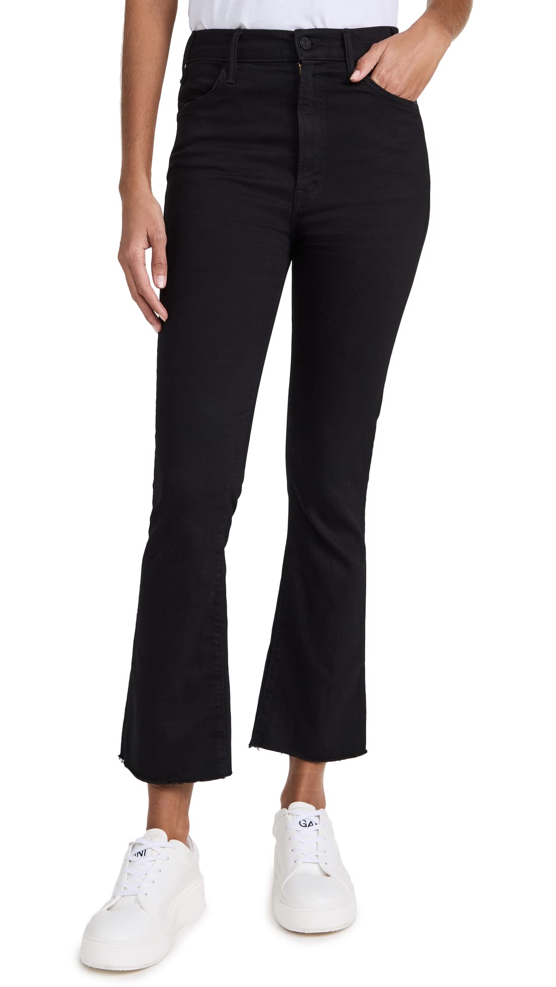 MOTHER Women's The Hustler Distressed Ankle Jeans - Black, Size 29 | High Waist Skinny Denim Pants for Casual Wear & Night Out