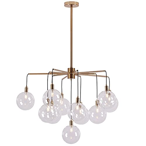 Modern Molecular Chandelier - Retro Industrial Glass Pendant Light with Wrought Iron Frame for Living Room, Dining Room & Bedroom | Transparent Ceiling Lamp for Home Decor & Ambient Lighting