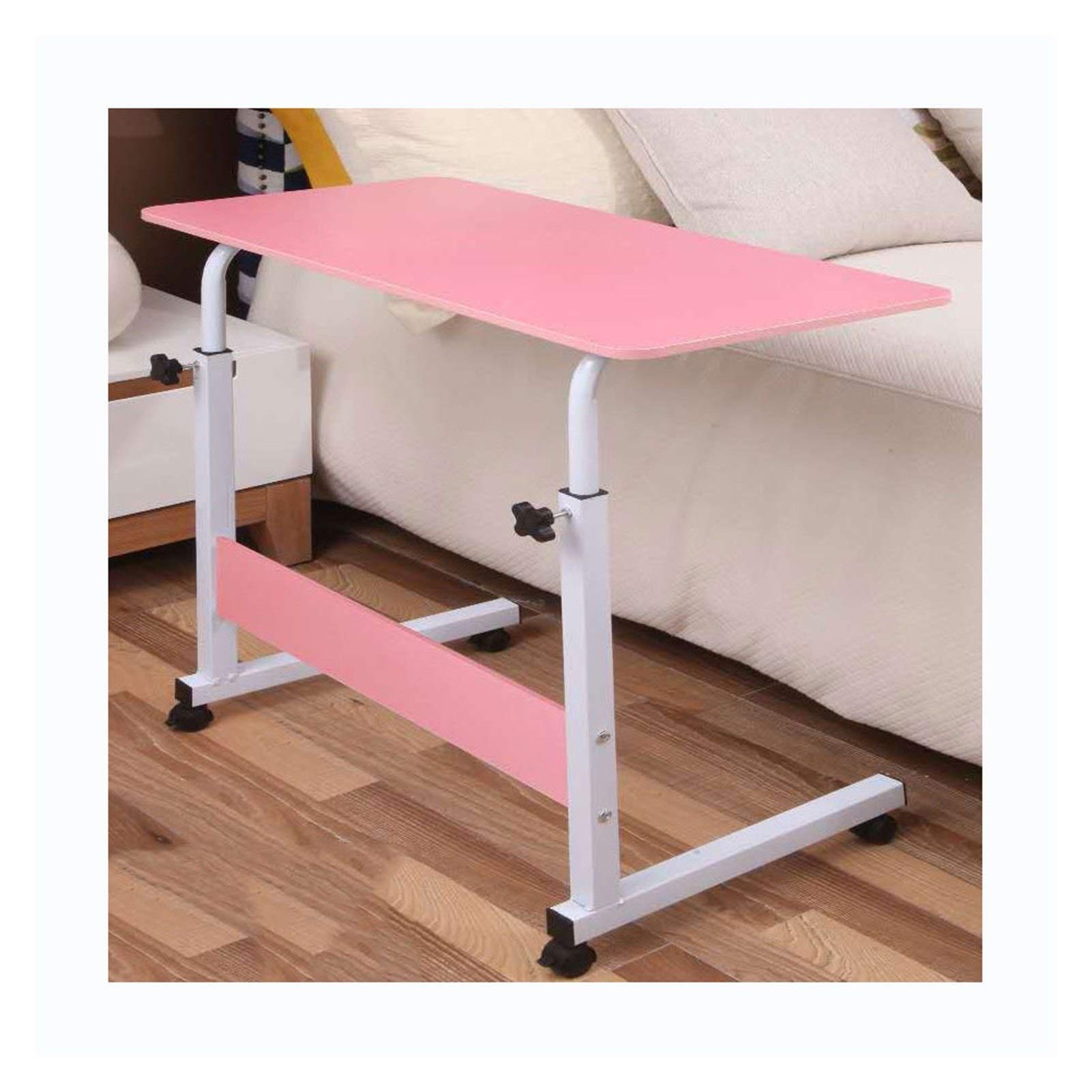 Adjustable Height Foldable Laptop Stand with Wheels - Portable Rolling Laptop Desk for Home Office, Overbed Table, Notebook Stand (Walnut Finish, 60.40