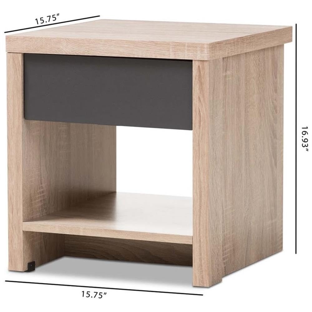 Allora Modern 1-Drawer Wood Nightstand - Light Brown & Gray Bedside Table for Bedroom, Living Room & Office Storage
