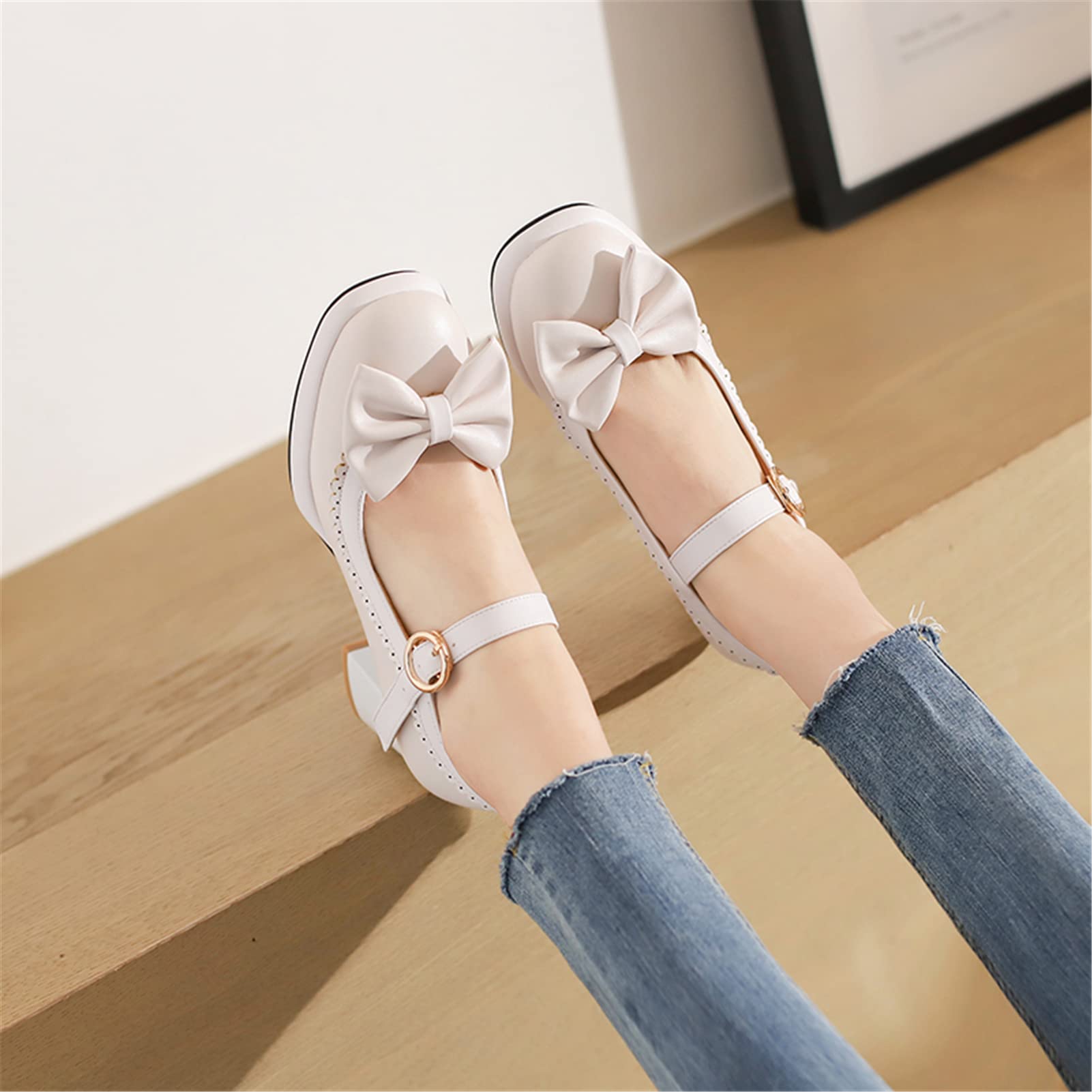 MEOTINA Women's Mary Jane Pumps - High Heel Platform Shoes with Cute Bow Detail | Elegant Office Work, Party & Wedding Dress Shoes for Women