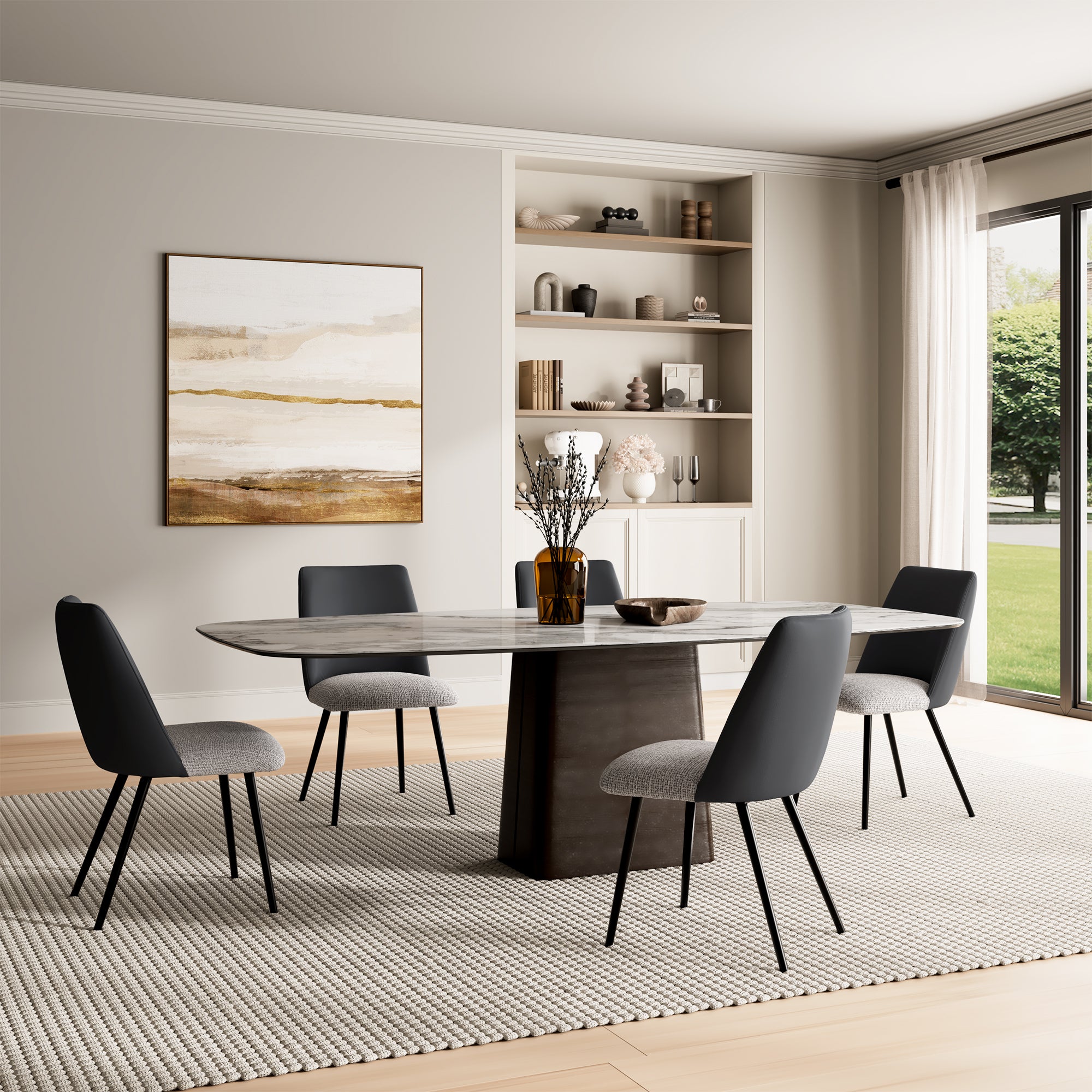 Solace Upholstered Dining Side Chairs Set of 2 - Black & Gray Modern Kitchen Chairs for Dining Room, Breakfast Nook, or Small Space