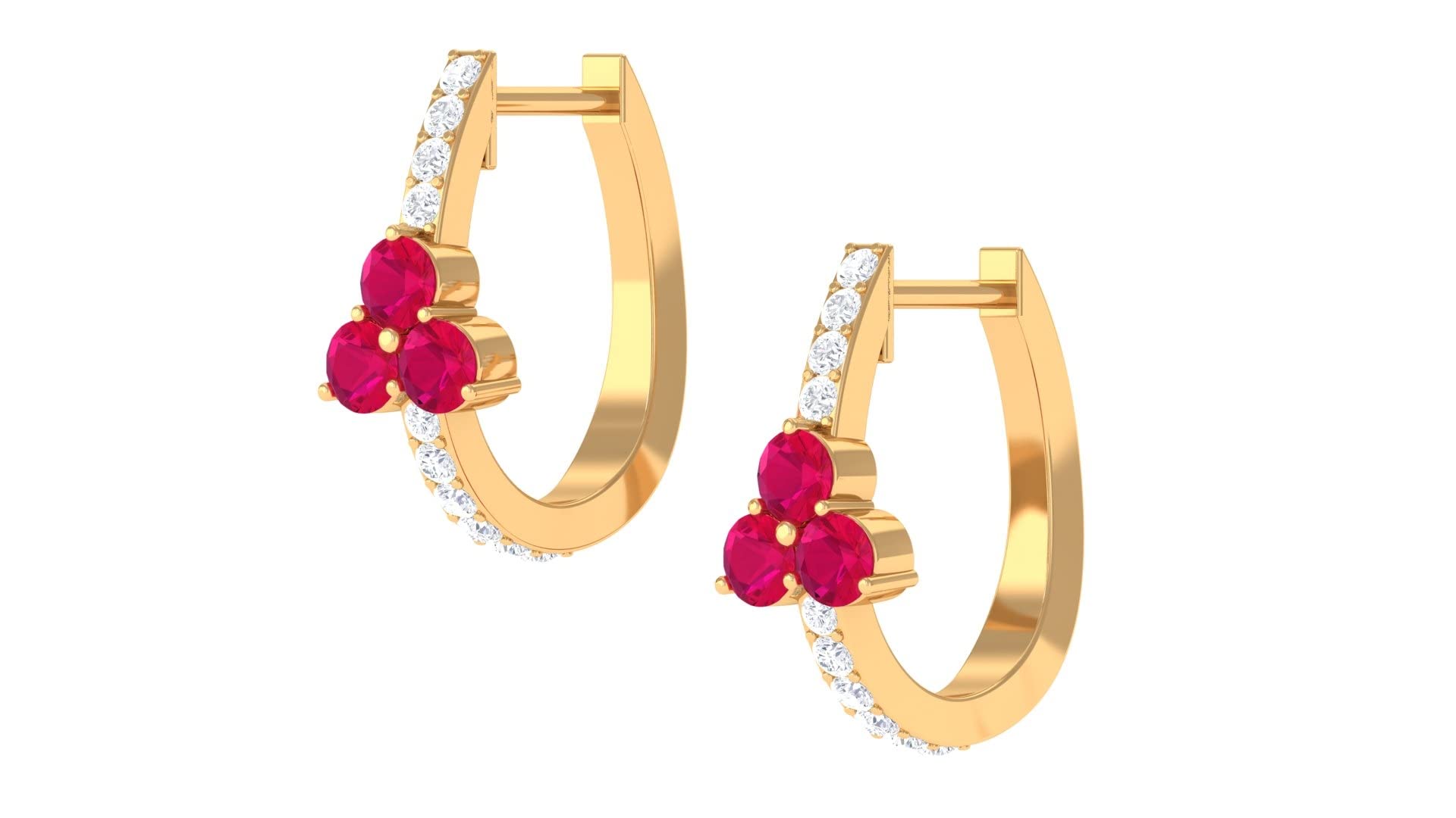 14K Solid Gold Natural Ruby Hoop Earrings for Women - Diamond Accent, Hinged & Trio Hoop Designs | Elegant Jewelry for Weddings, Parties & Everyday Wear