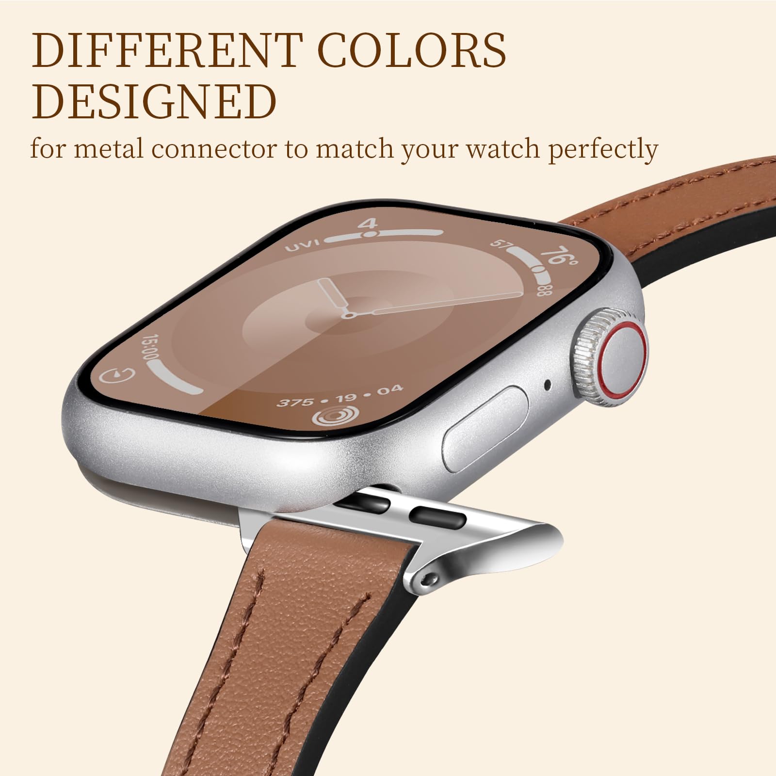 Premium Genuine Leather Strap for Apple Watch 38mm/40mm/41mm/42mm/44mm/45mm/46mm/49mm - Slim Thin Band Compatible with iWatch Series Ultra 2, SE, Series 10/9/8/7/6/5/4/3/2/1 - Elegant Women's Fashion Accessory for Work, Gym & Everyday Wear
