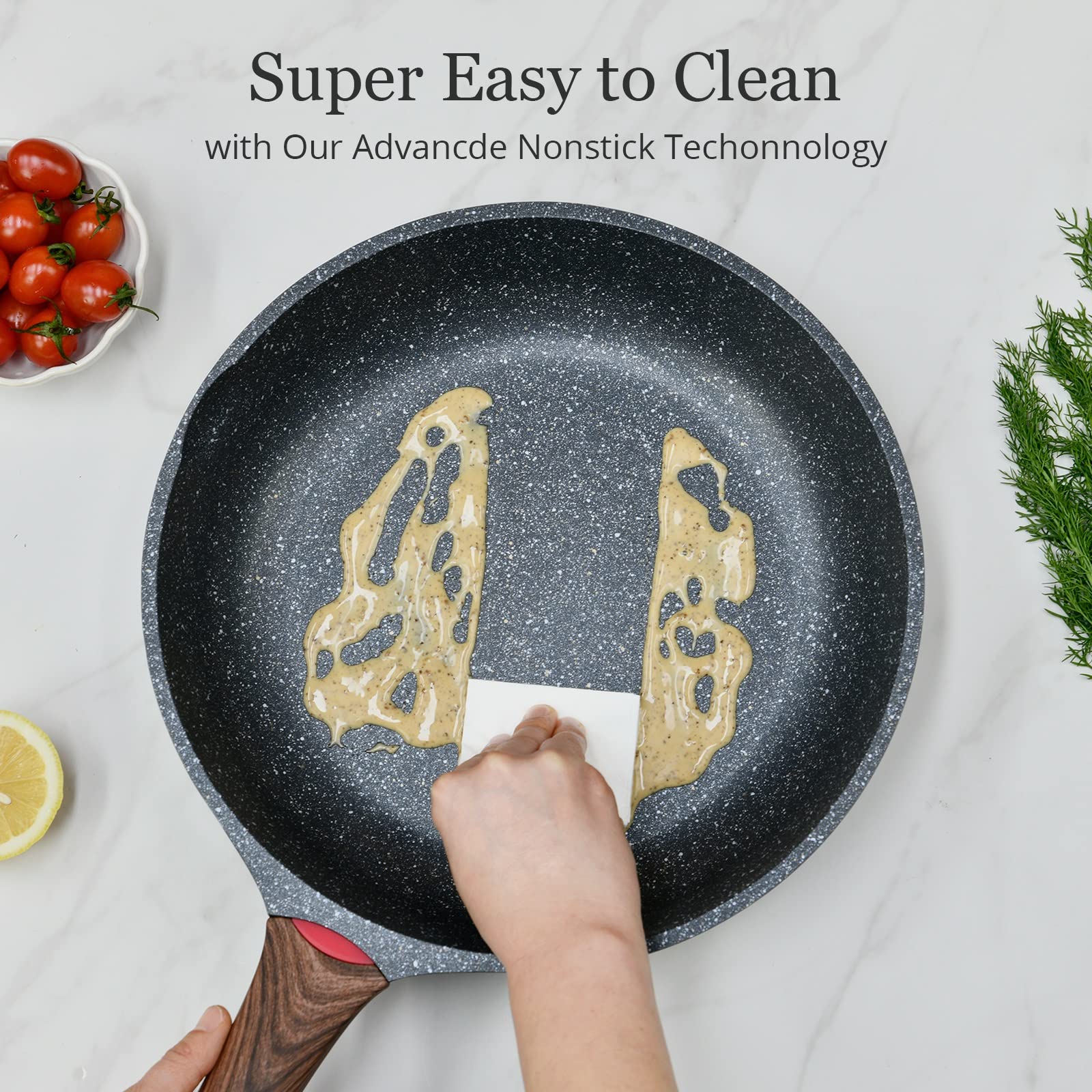 DIIG Nonstick Frying Pan with Lid - 12 Inch PFOA-Free Granite Coating Chef's Pan, Large 30 cm Induction Compatible Cookware for Gas & Electric Stoves - Perfect for Family Cooking, Sauteing & Gift Giving
