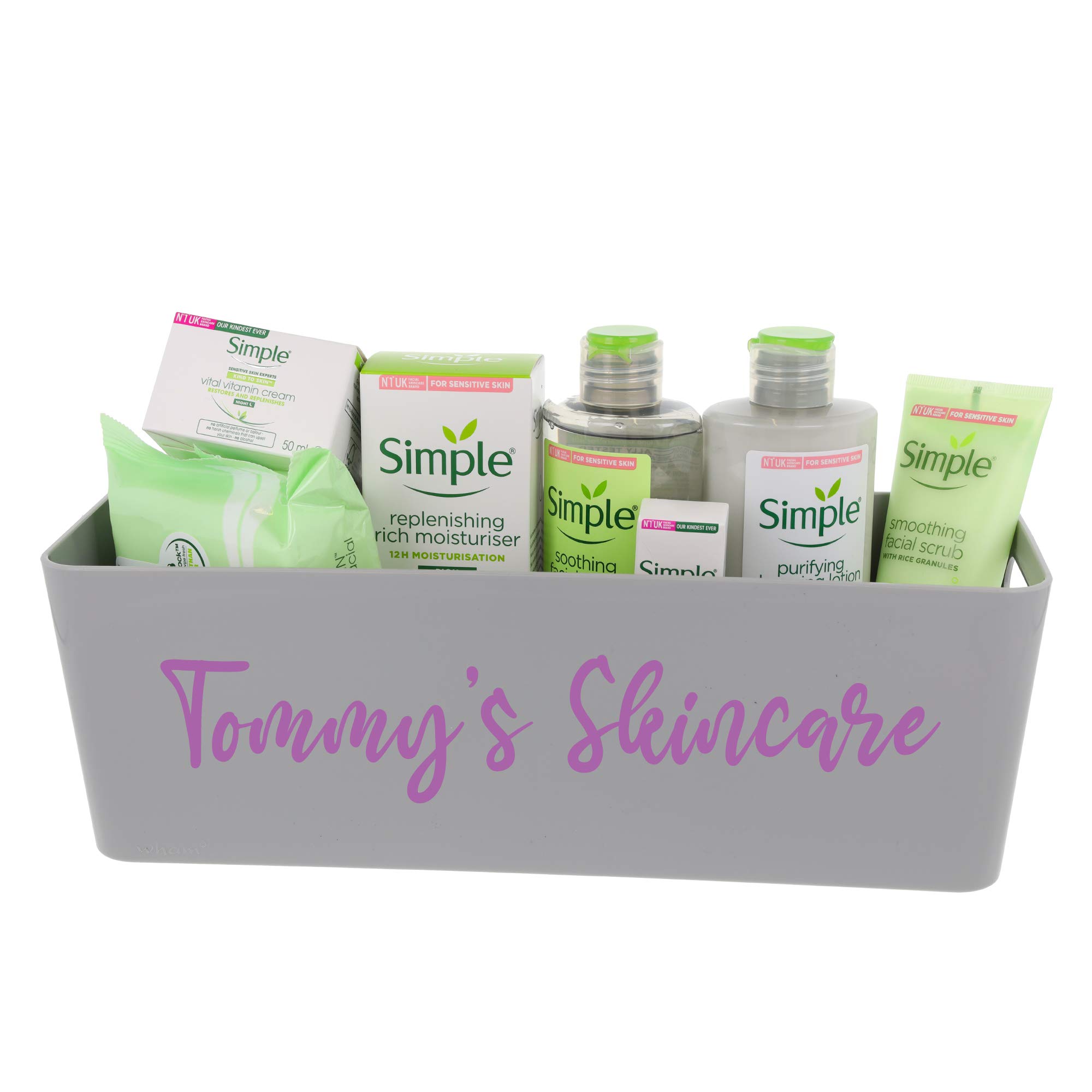 Personalized Simple Skincare Storage Caddy Organizer - Large Grey Cosmetic Organizer Gift Set for Bathroom, Vanity & Travel | Perfect for Makeup Brushes, Lotions & Beauty Essentials