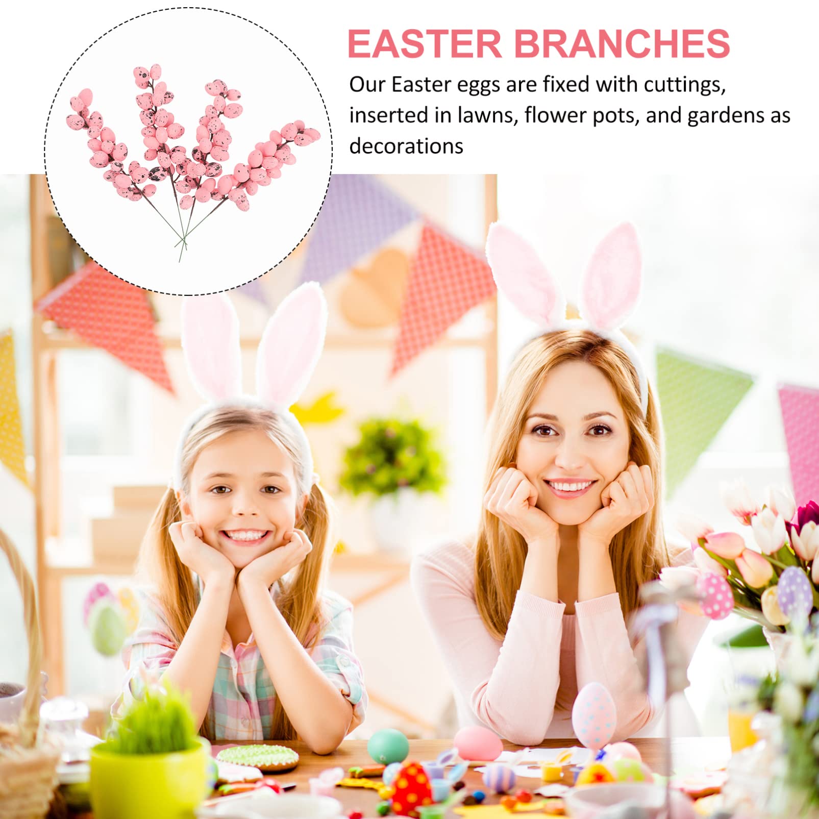 NUOBESTY 4pcs Easter Egg Skewers - Artificial Floral Egg Arrangement for Easter Decorations, Hanging Egg Centerpieces, Foam Dining Table Decor - Perfect for Easter Party Supplies, Spring Home Decor & Festive Table Settings (Pink)