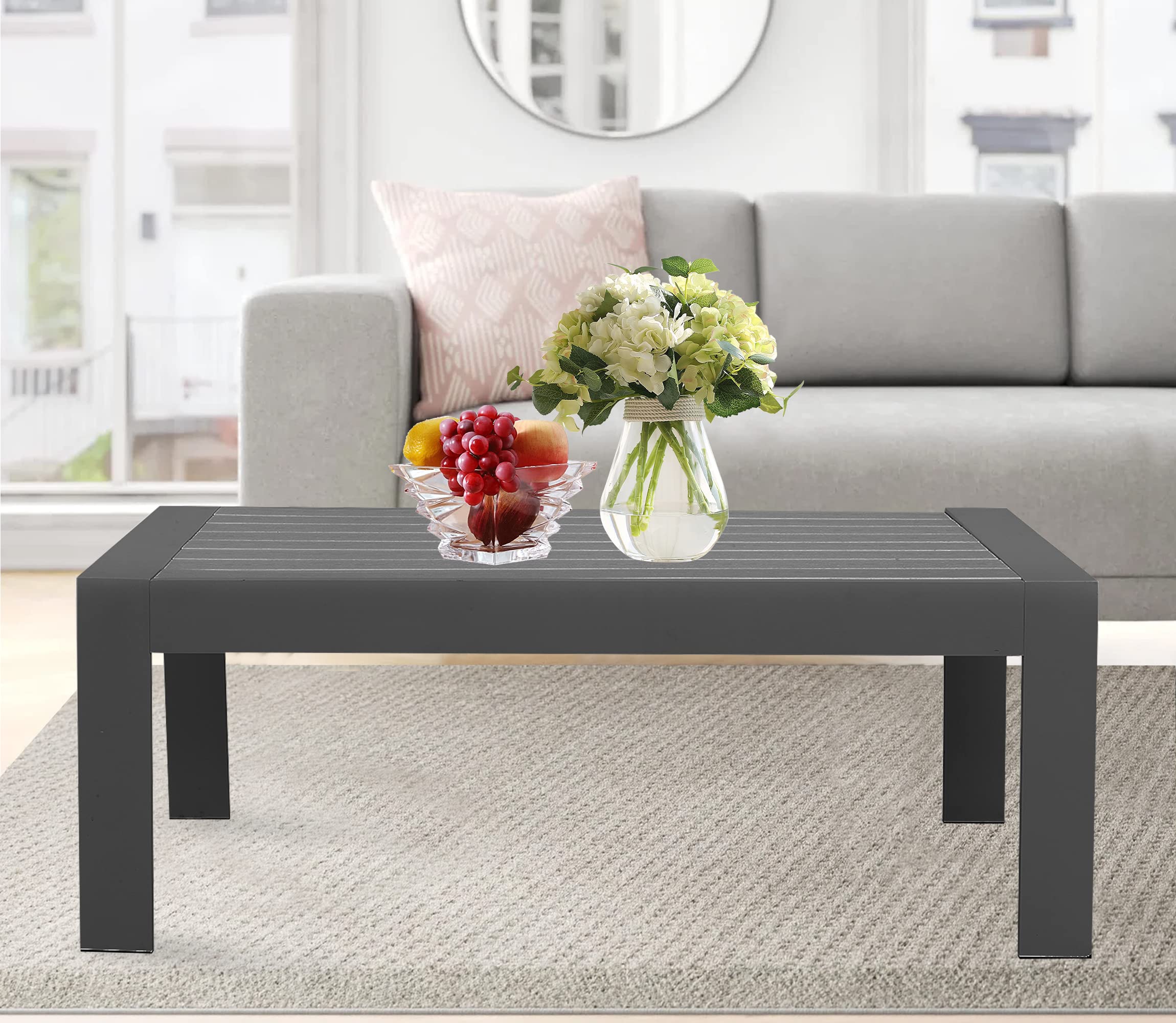 All-Weather Aluminum Outdoor Coffee Table - Modern Rectangle Patio Table for Balcony, Garden & Backyard - Durable Deep Grey Finish - Perfect for Lounging, Entertaining & Outdoor Relaxation