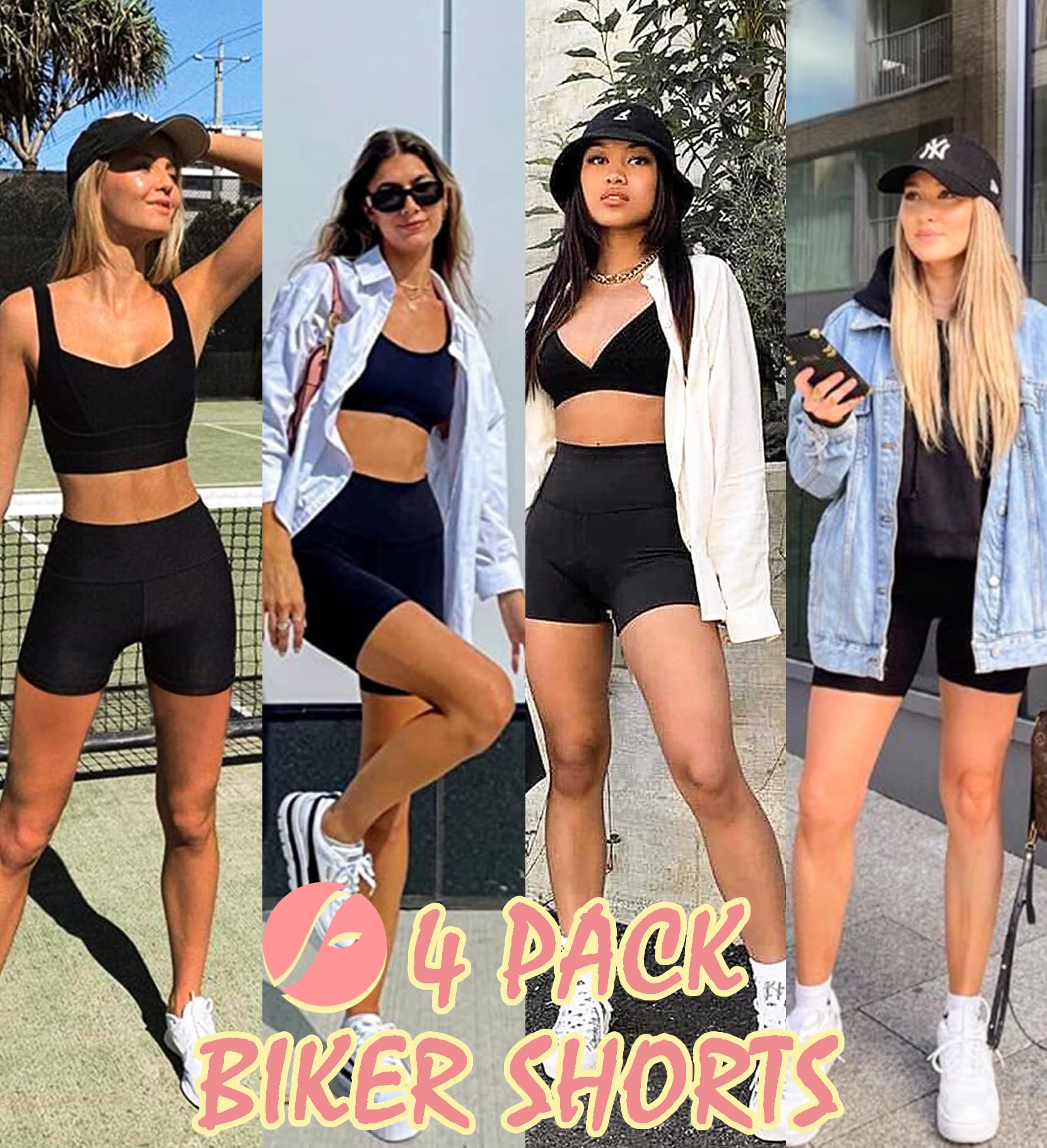 FULLSOFT 4 Pack Women's High Waist Biker Shorts with Pockets - 5