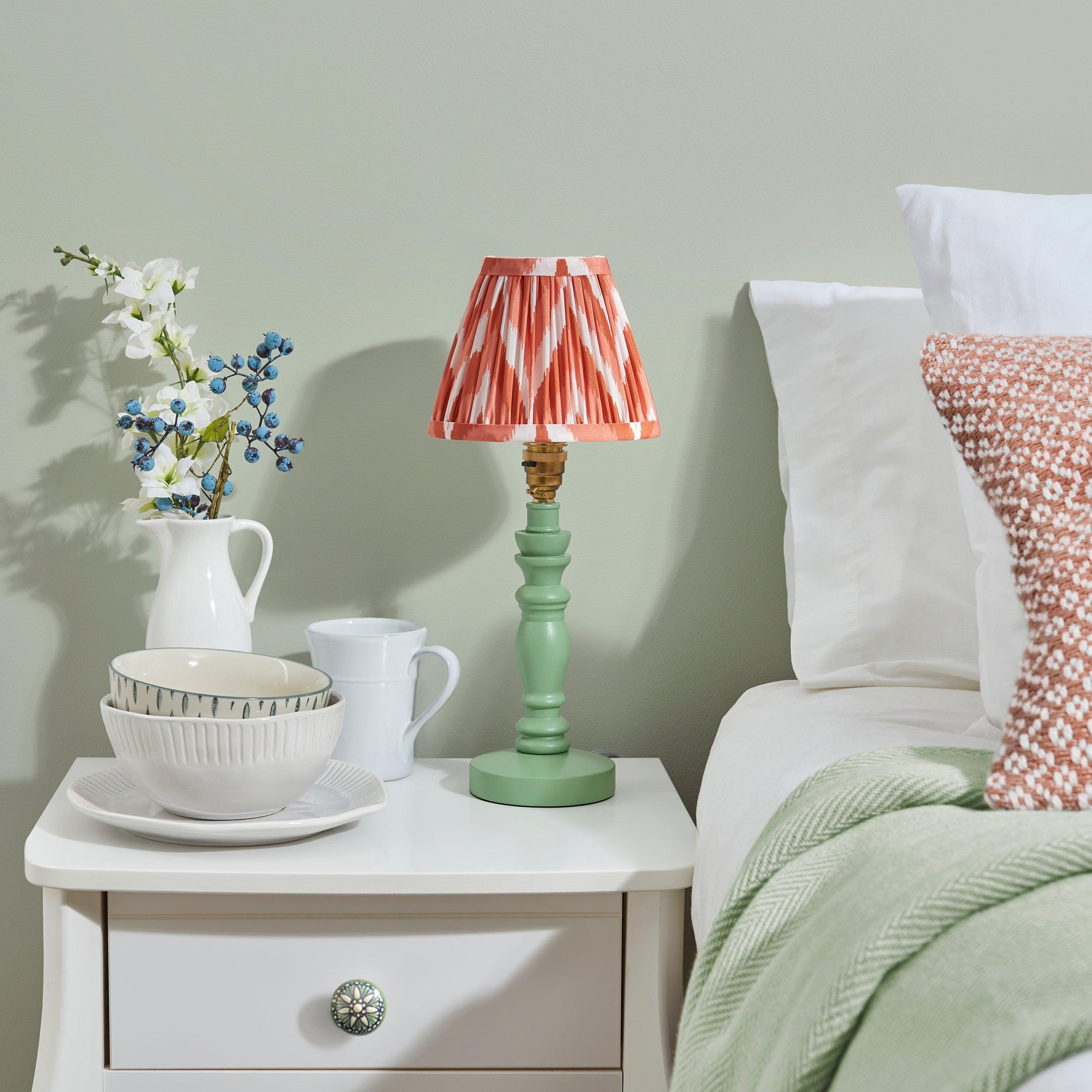 Bibury Green Table Lamp with 16cm Apricot Orange Zigzag Shade - Modern Home Office & Bedroom Lighting Decor