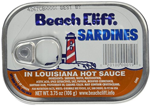 Beach Cliff Sardines in Louisiana Hot Sauce - 3.75oz Canned Fish (8-Pack) | High Protein Snack for Camping, Hiking & Emergency Food Supply