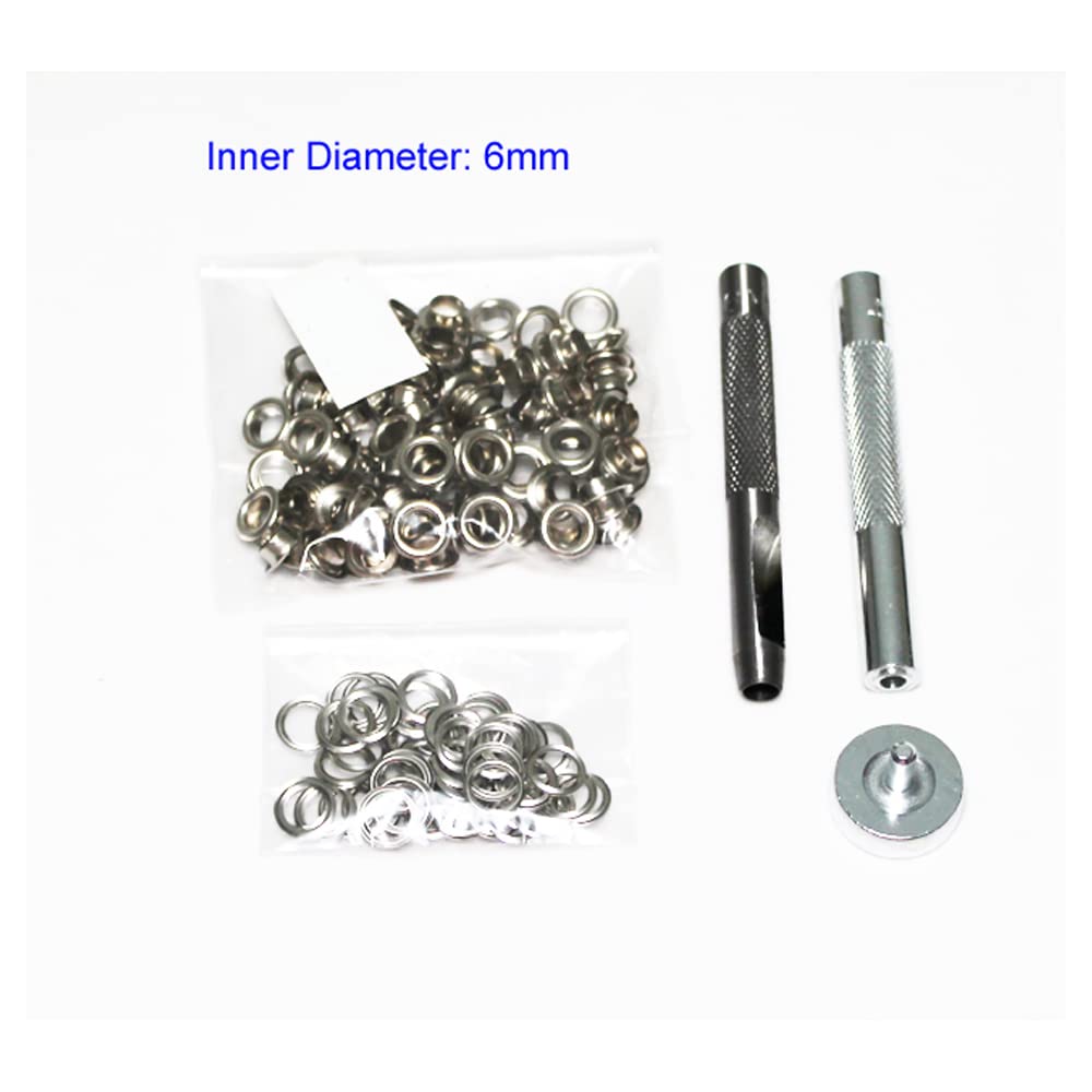100-Piece Silver Eyelet and Grommet Kit (4mm-20mm) with Punch Die Tool Set - Metal Buttons for DIY Leather Craft, Clothing, Shoes, Belts & Bags - Perfect for Leatherworking, Costume Design & Home Repair Projects