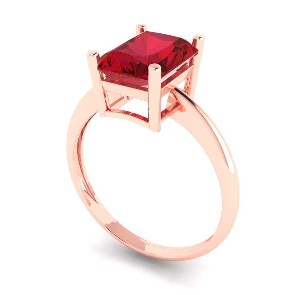 2.5ct Radiant Cut Simulated Ruby Engagement Ring for Women - 18K Rose Gold Solitaire Wedding Band, Anniversary & Promise Ring - Perfect for Proposals, Bridal Jewelry & Special Occasions