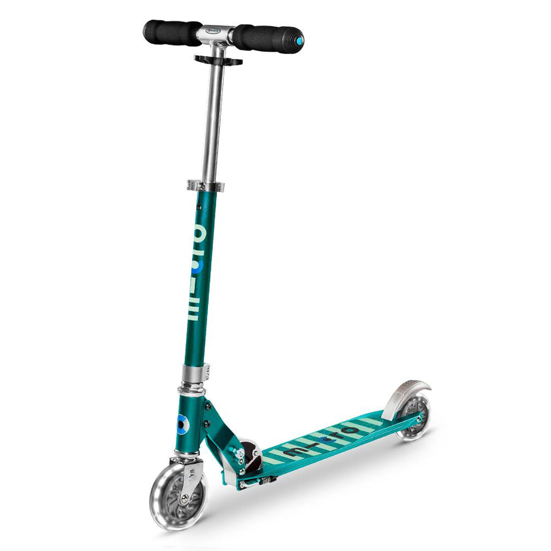 Micro Sprite Kids LED Scooter with Sea Green Stripe - Light Up Electric Kick Scooter for Boys & Girls Ages 5-12 - Perfect for Neighborhood Rides, Park Adventures & Commuting to School