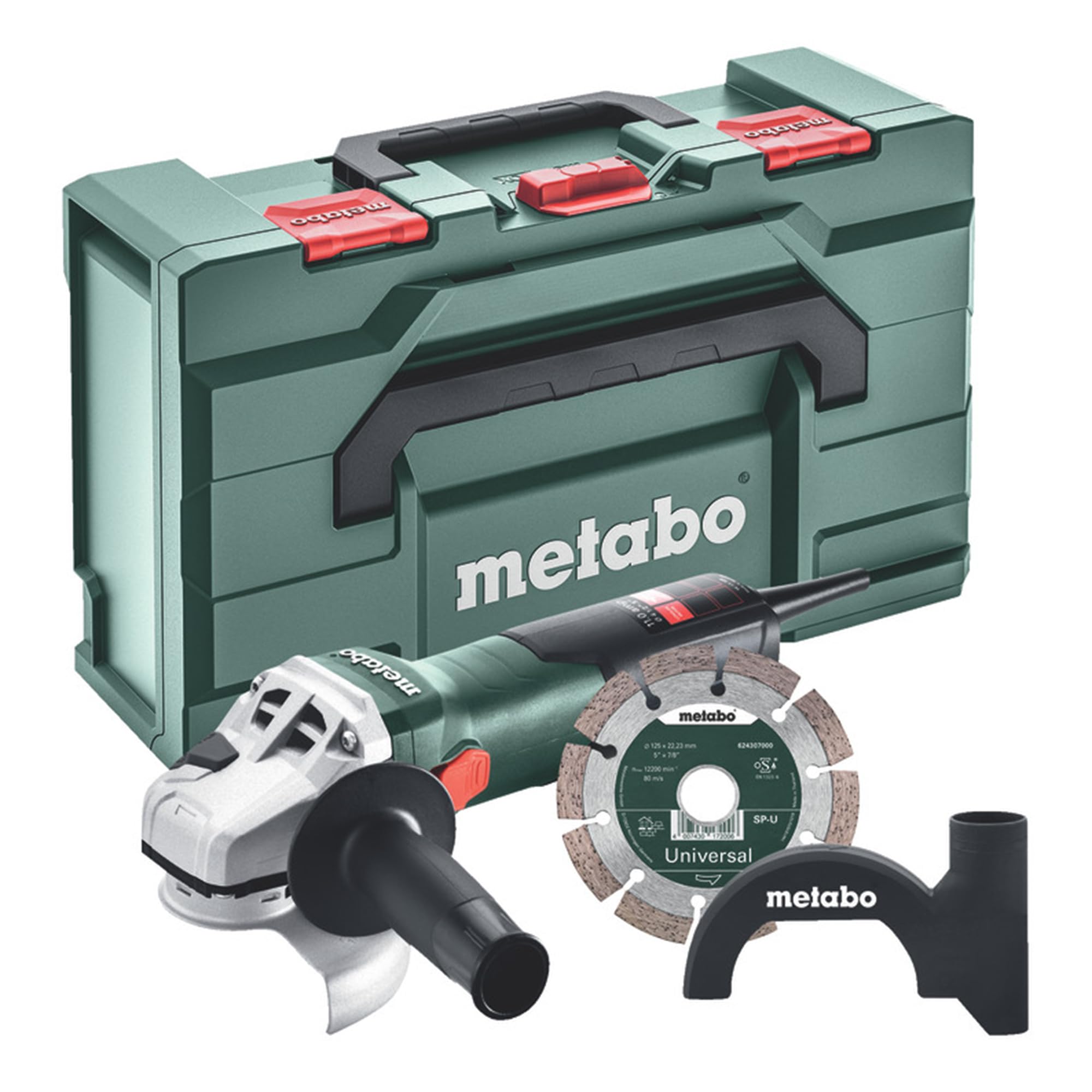 Metabo W 11-125 Set 4-1/2-5-Inch 11 Amp Angle Grinder Kit with Diamond Wheel & Dust Shroud – 11,000 RPM, Lock-on Slide Switch, Durable Case – Made in Germany – Perfect for Concrete Cutting, Metal Grinding & DIY Projects