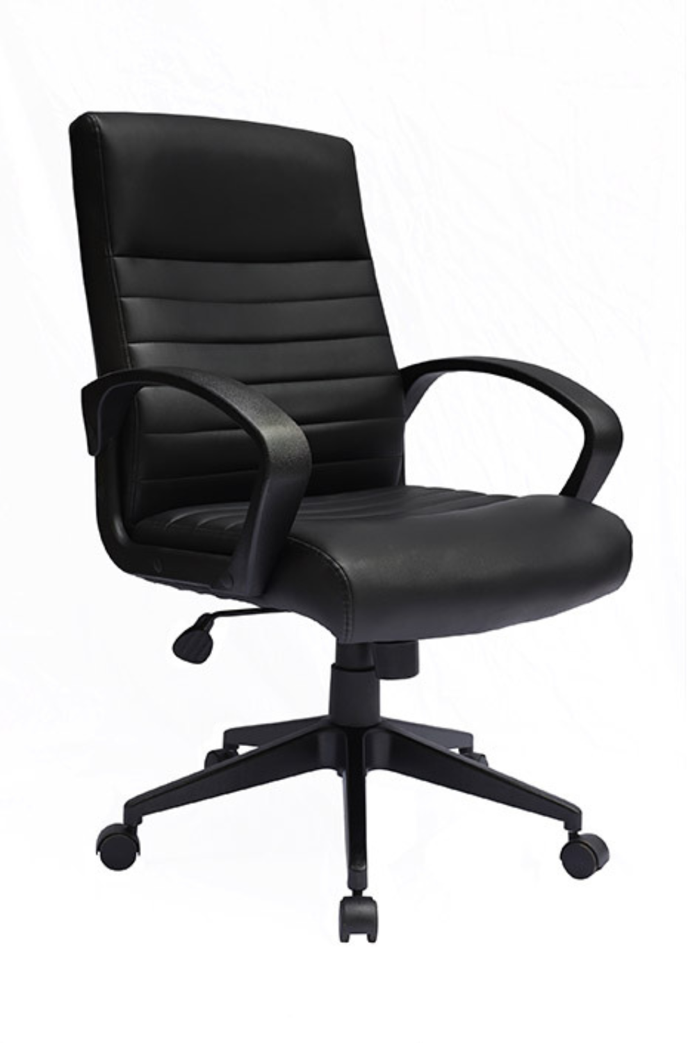 Premium Boss B426 Black Leather Task Chair with Ribbed Back - Ergonomic Office Chair for Home & Executive Workspaces